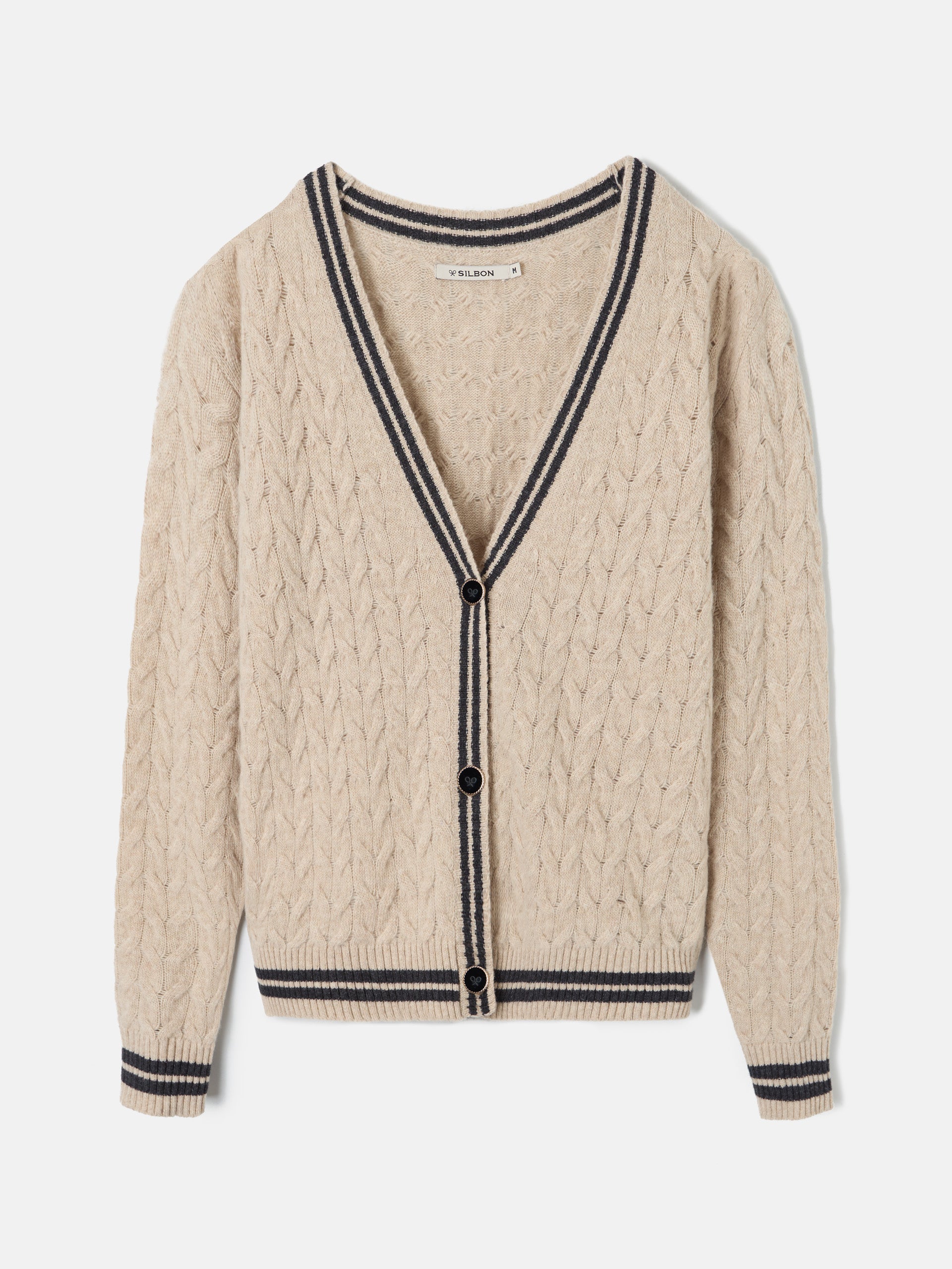 Camel knit cardigan with black details