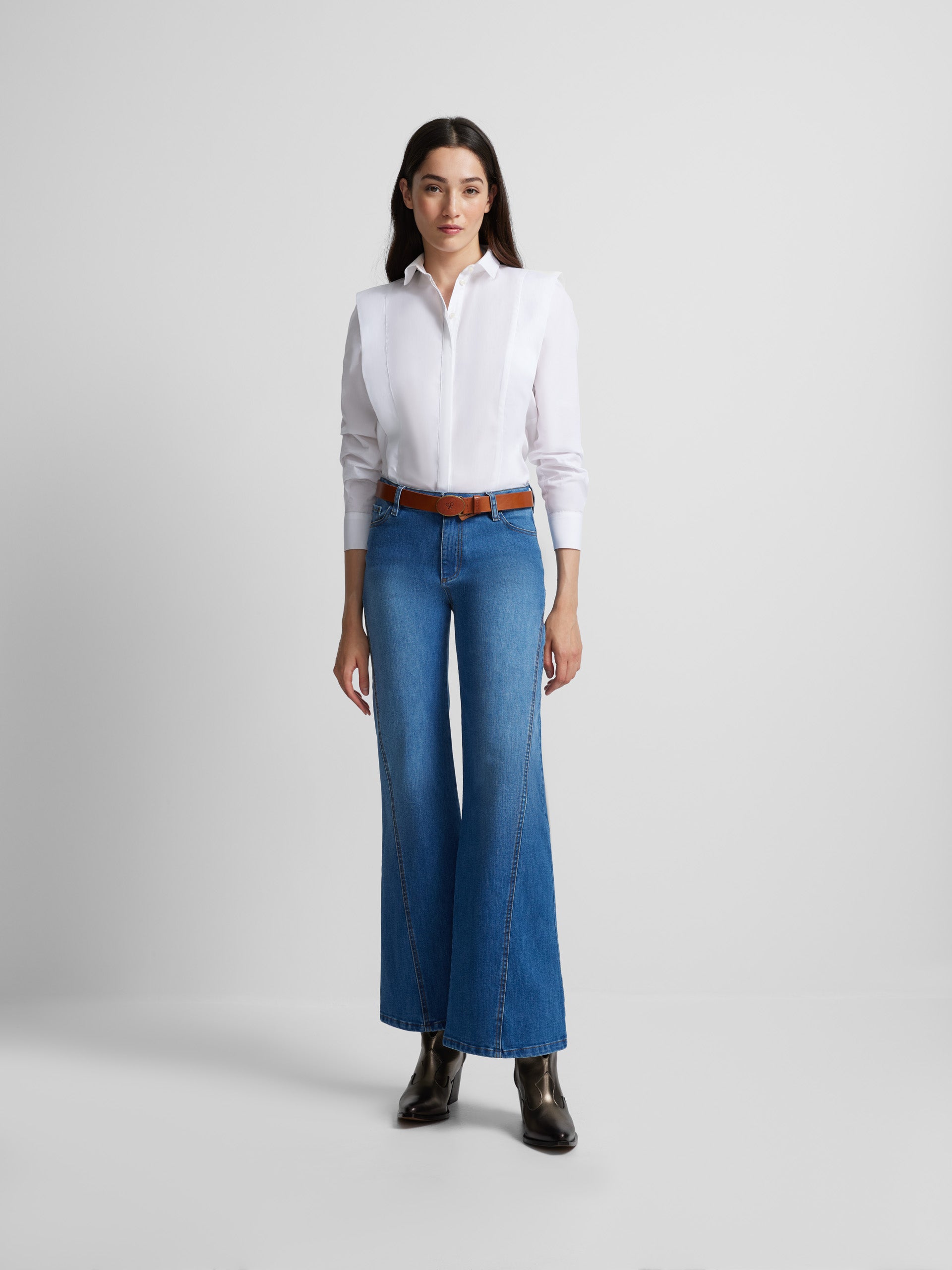 Pantalon large coupe denim médium