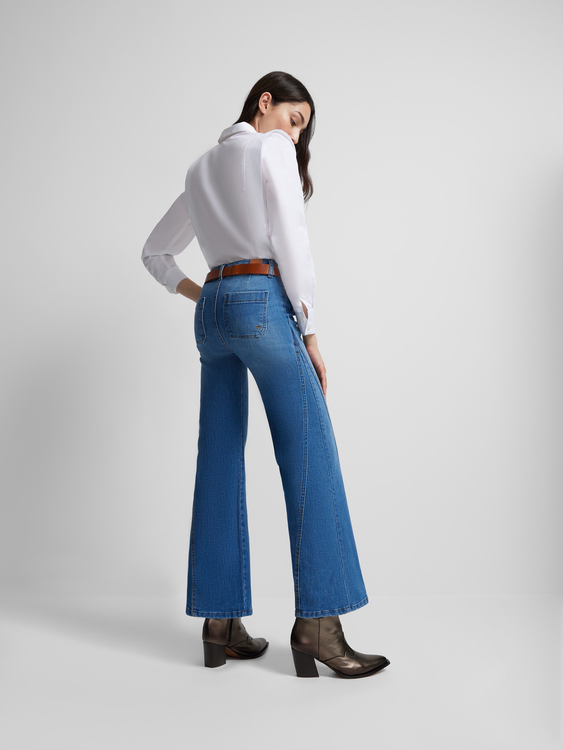 Pantalon large coupe denim médium