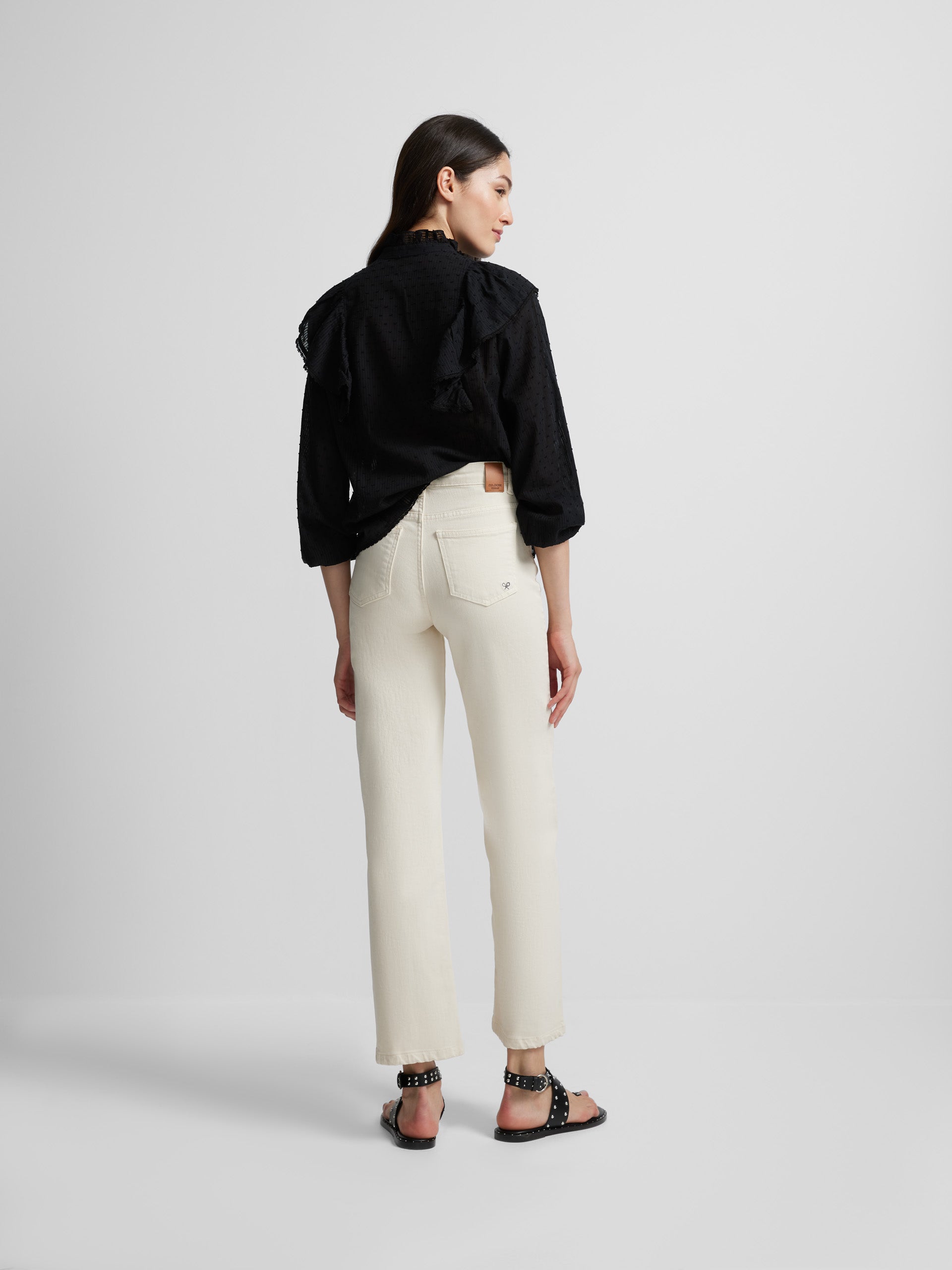 Pantalon jupe-culotte à détails bruts brodés