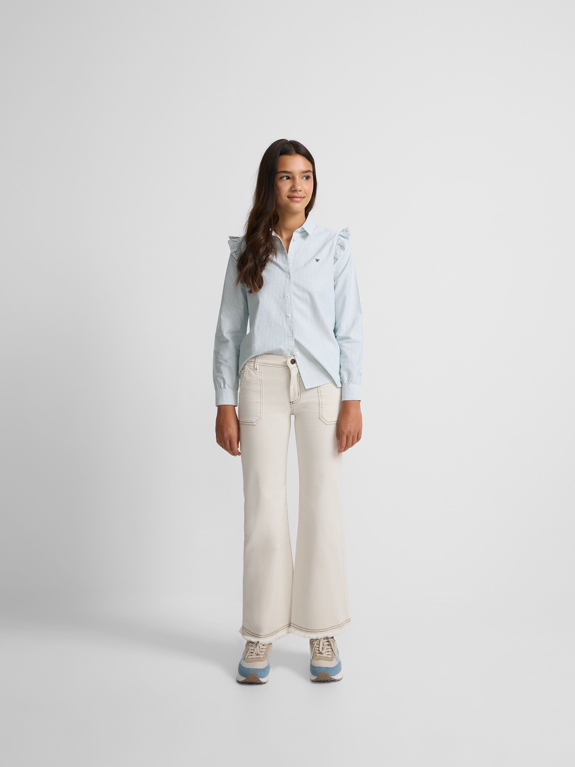 Girl's white denim culotte pants