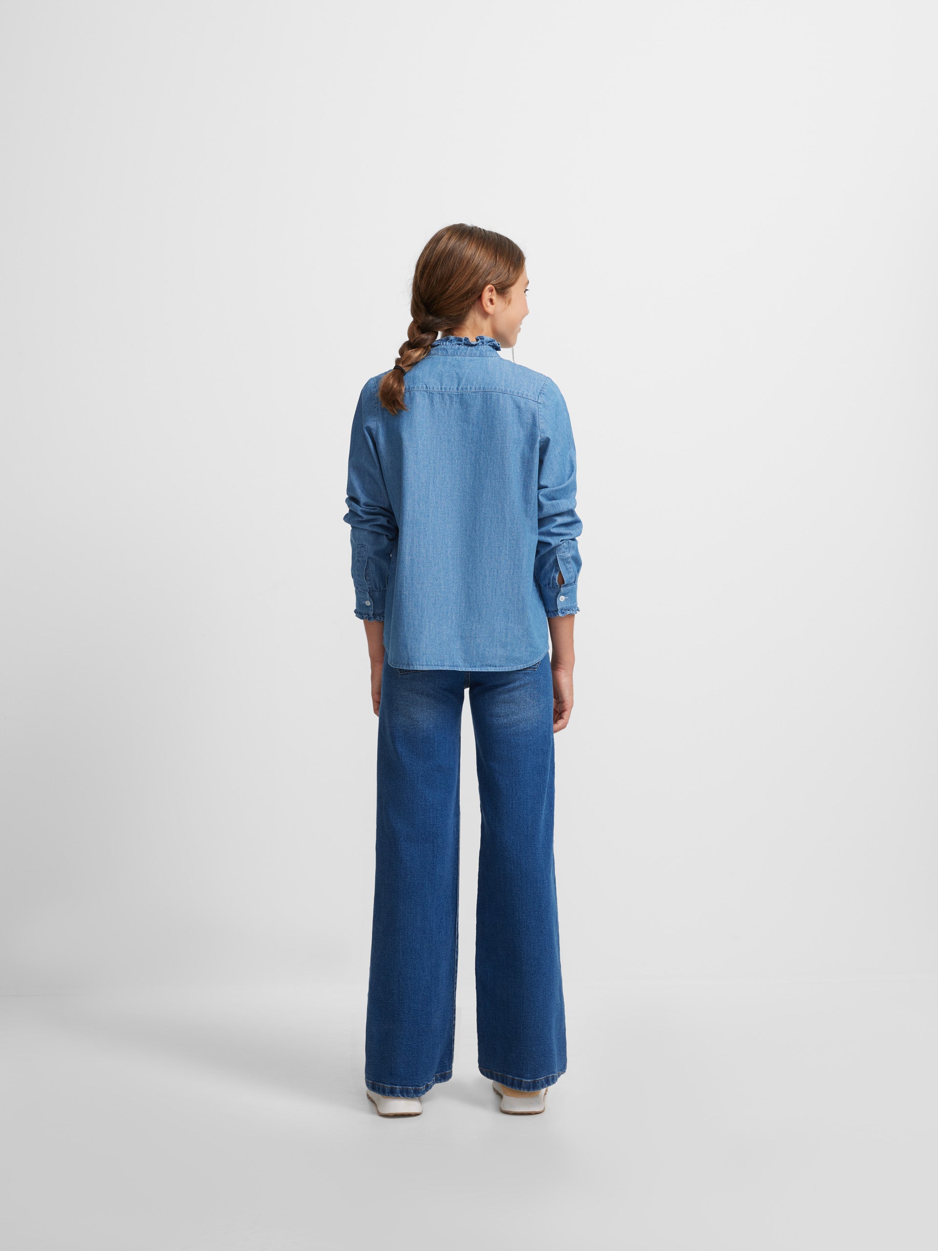 Pantalon jupe-culotte fille en jean bleu