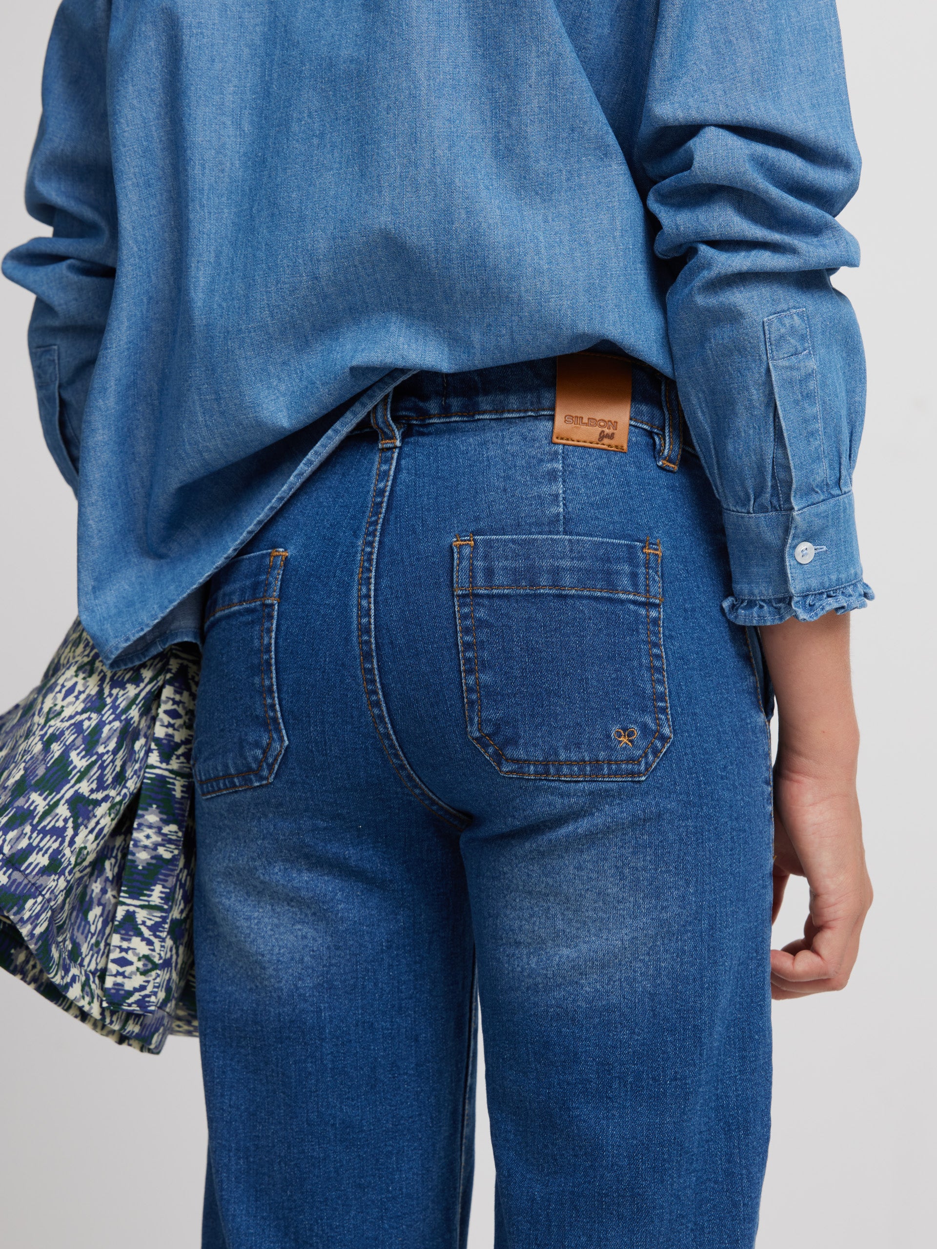 Pantalon jupe-culotte fille en jean bleu