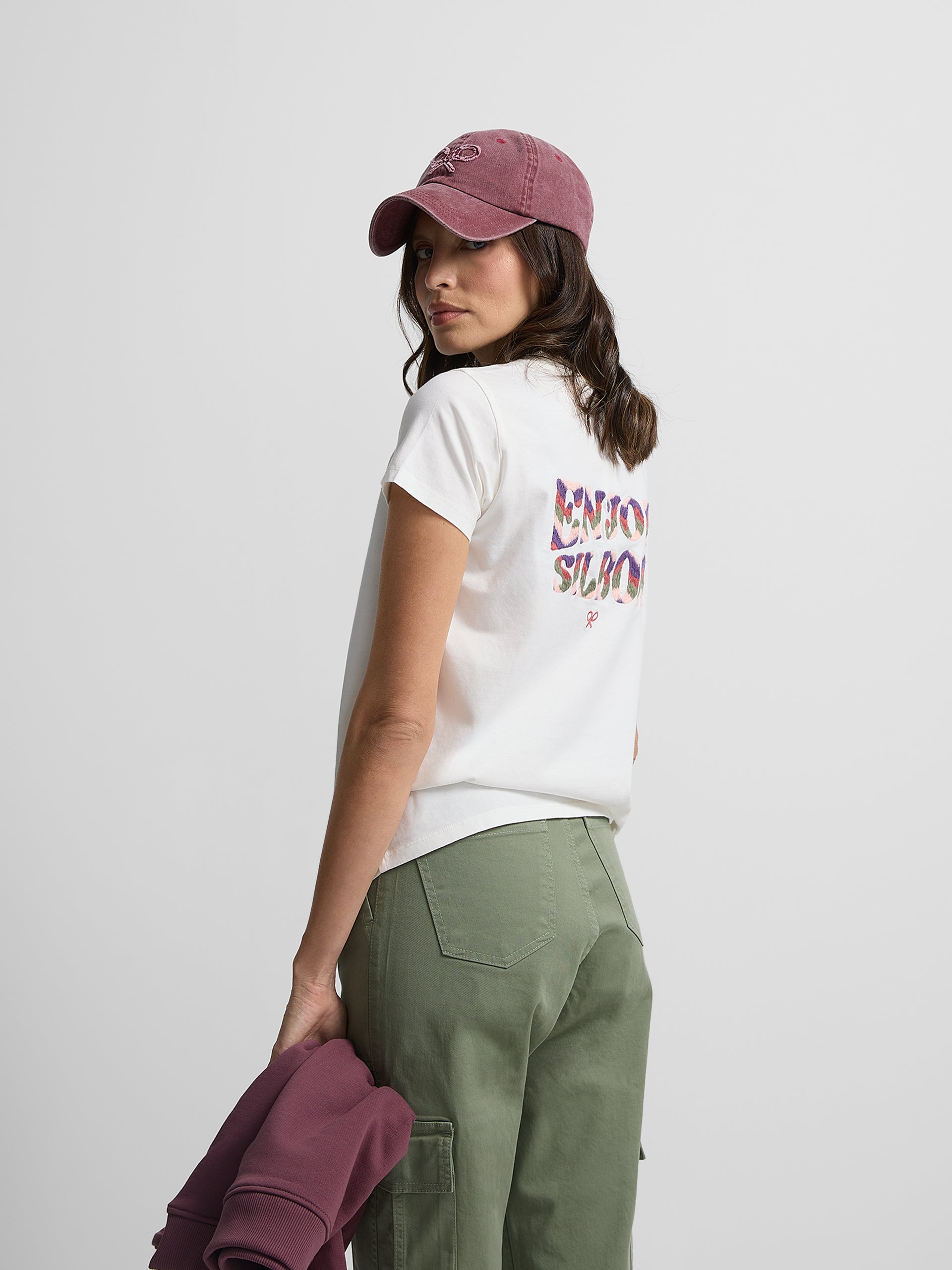 Woman enjoy white t-shirt