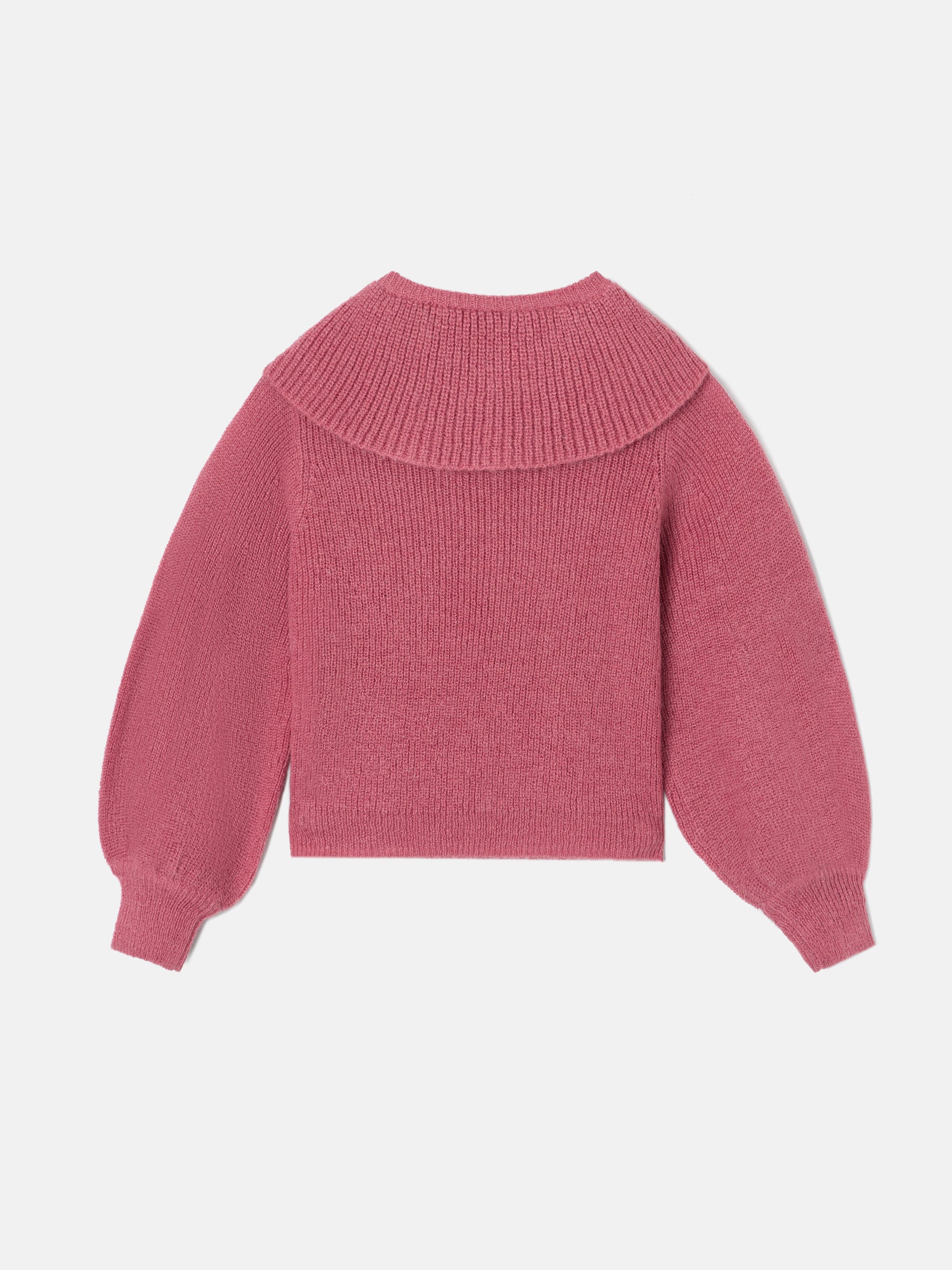 Pull fille rose en maille col volanté