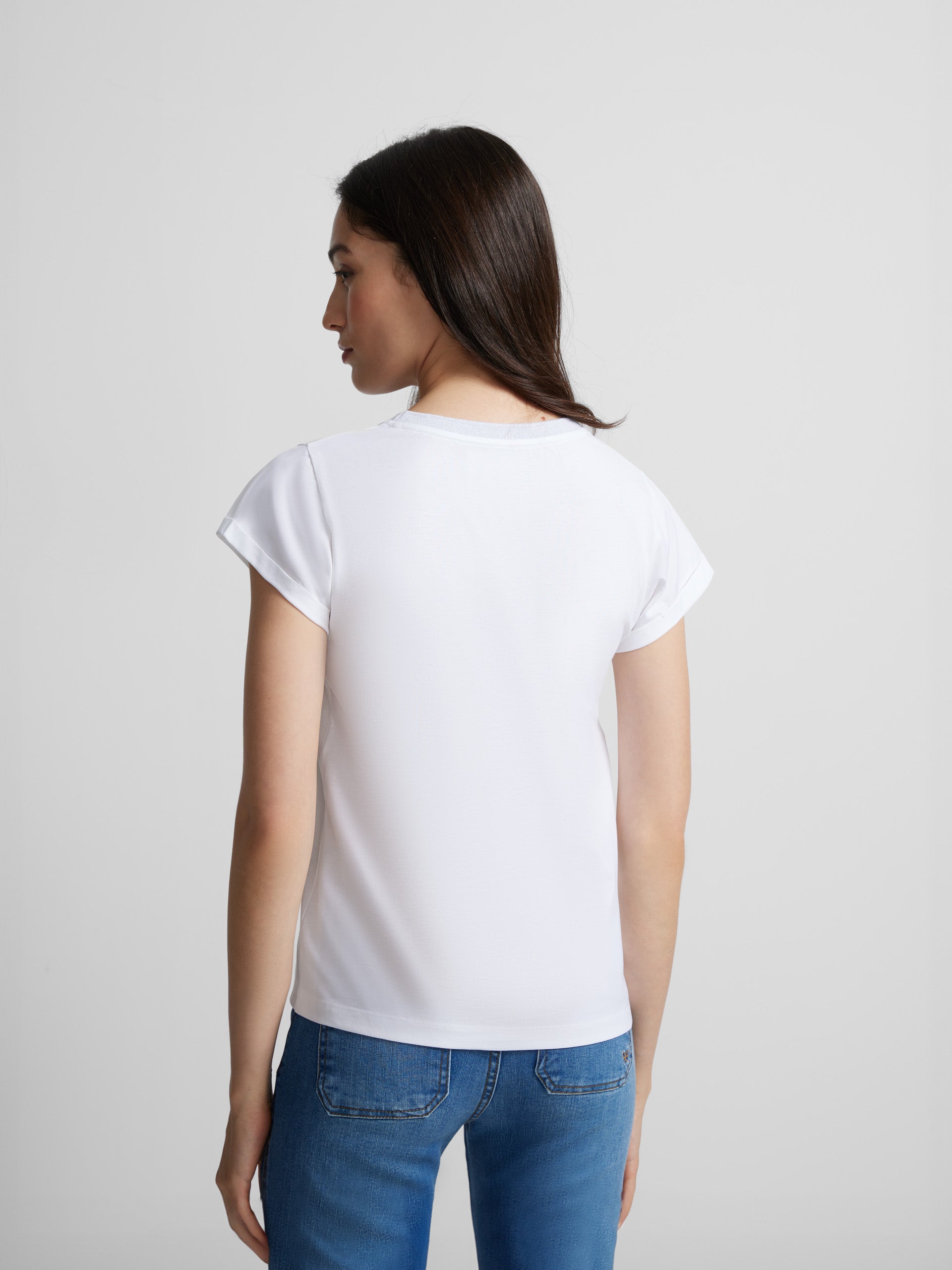 Tee-shirt femme blanc détail col V