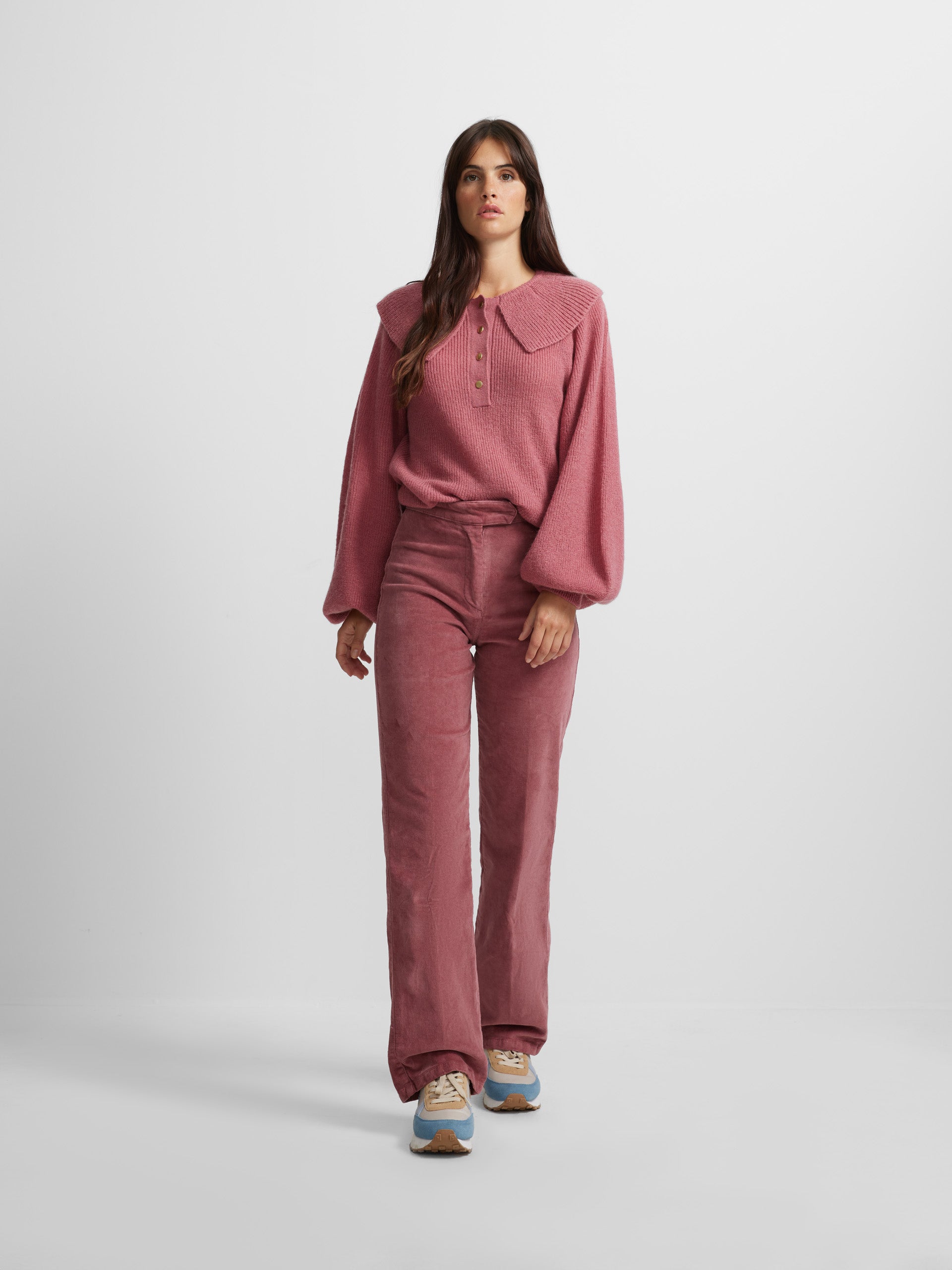 Pantalon culotte pana rosa