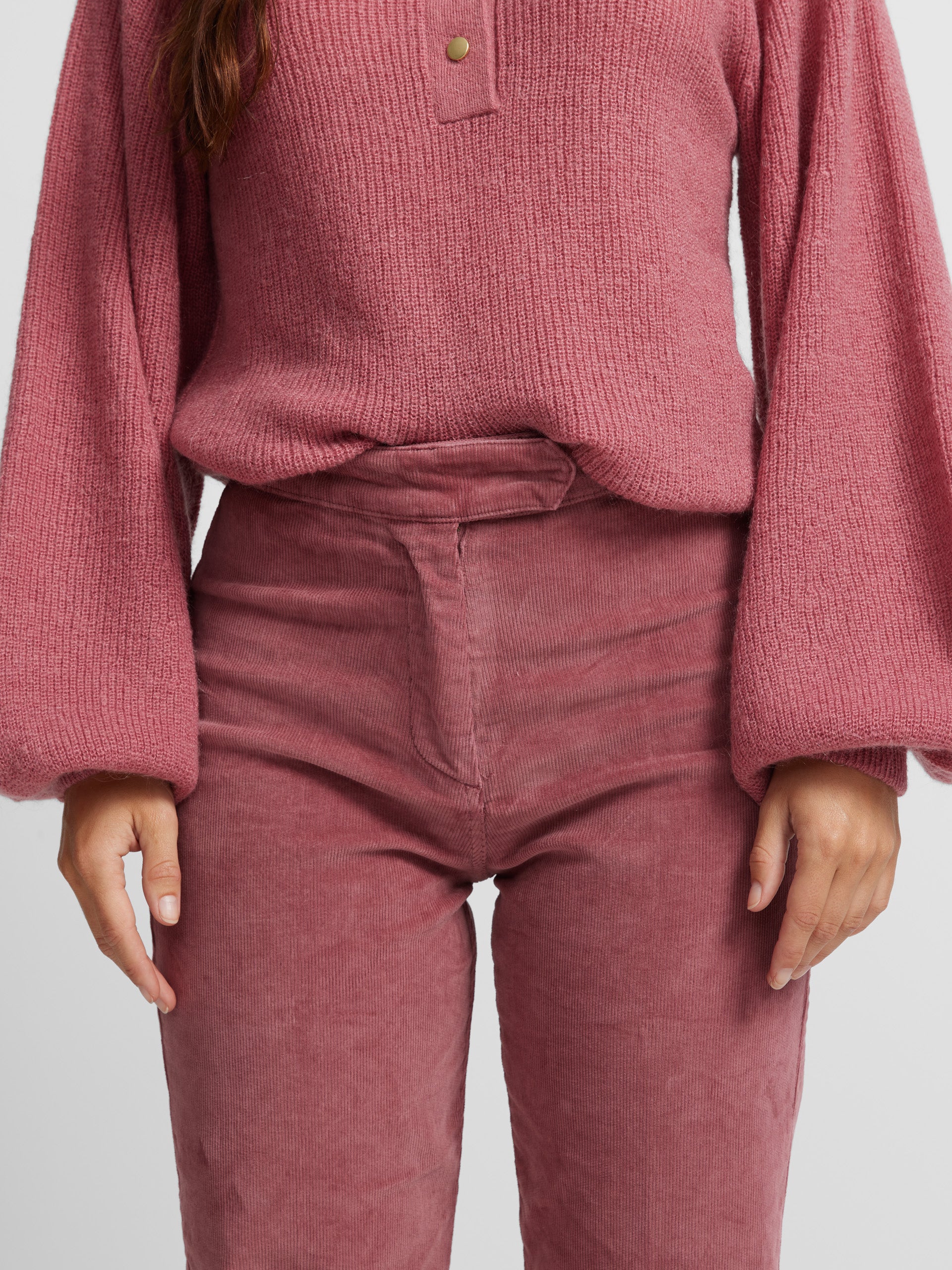 Pantalon jupe-culotte en velours côtelé rose