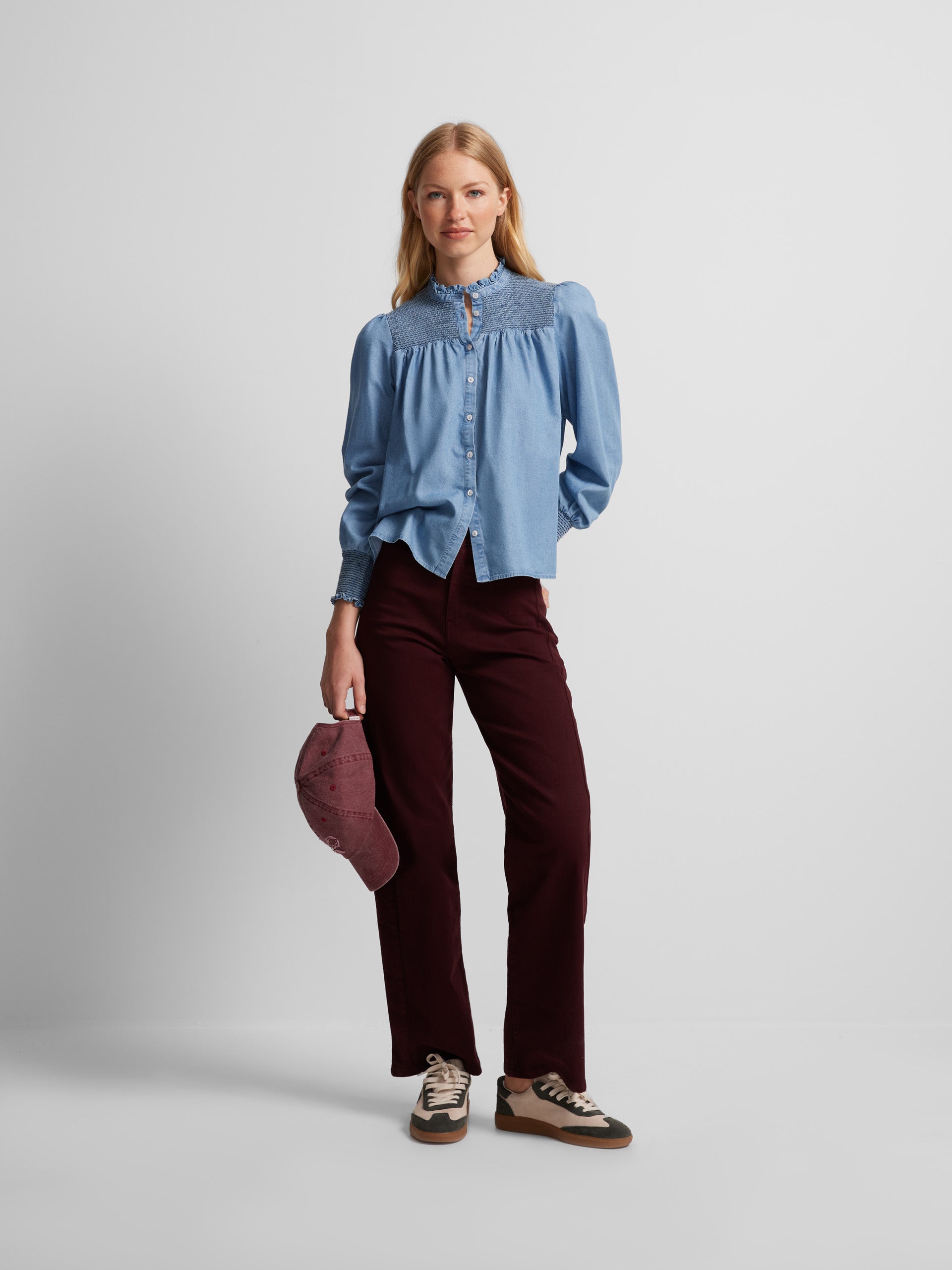 Pantalon culotte detalle lateral burdeos