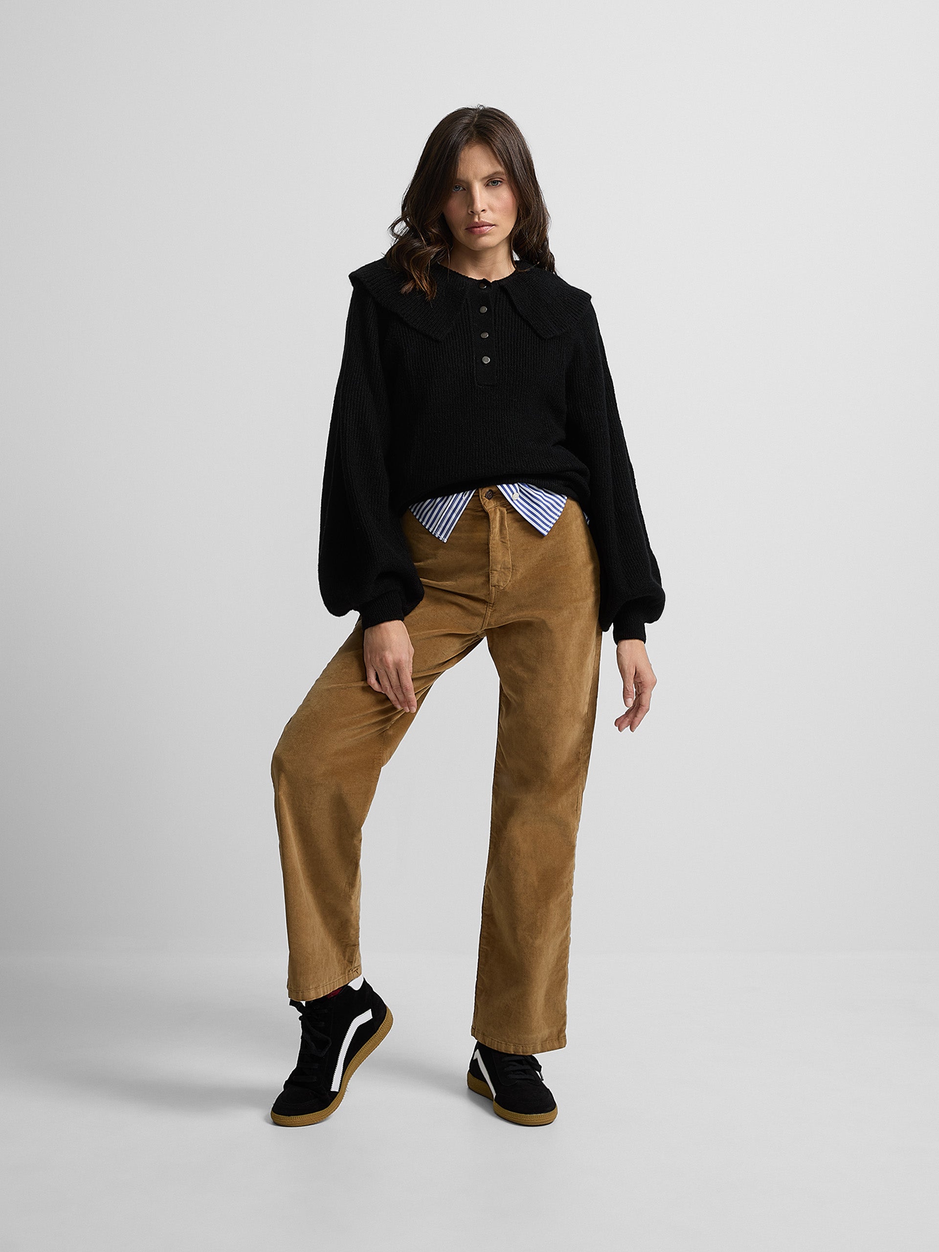 Velvet culotte trousers with caramel loops