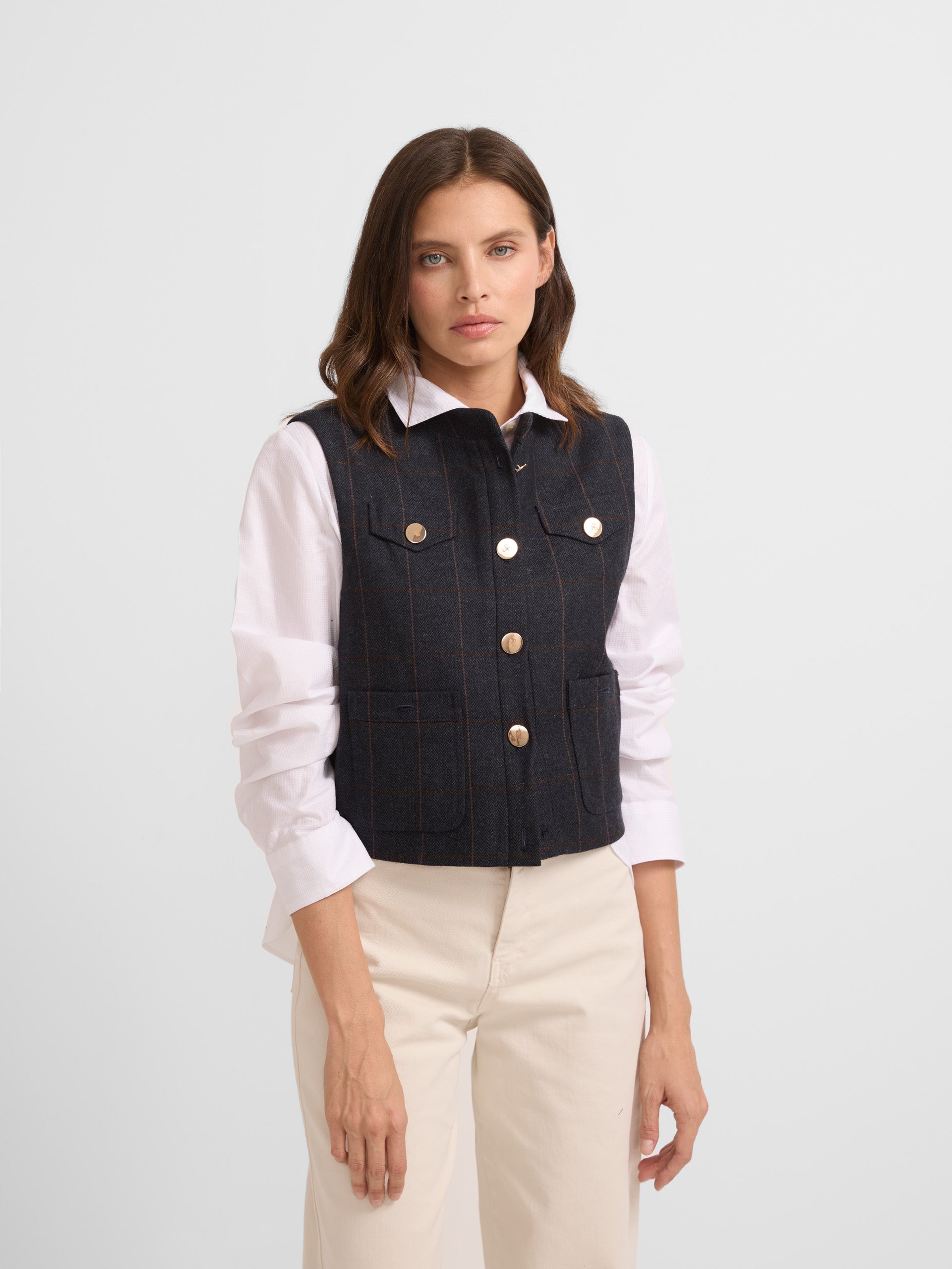 Navy blue herringbone check vest