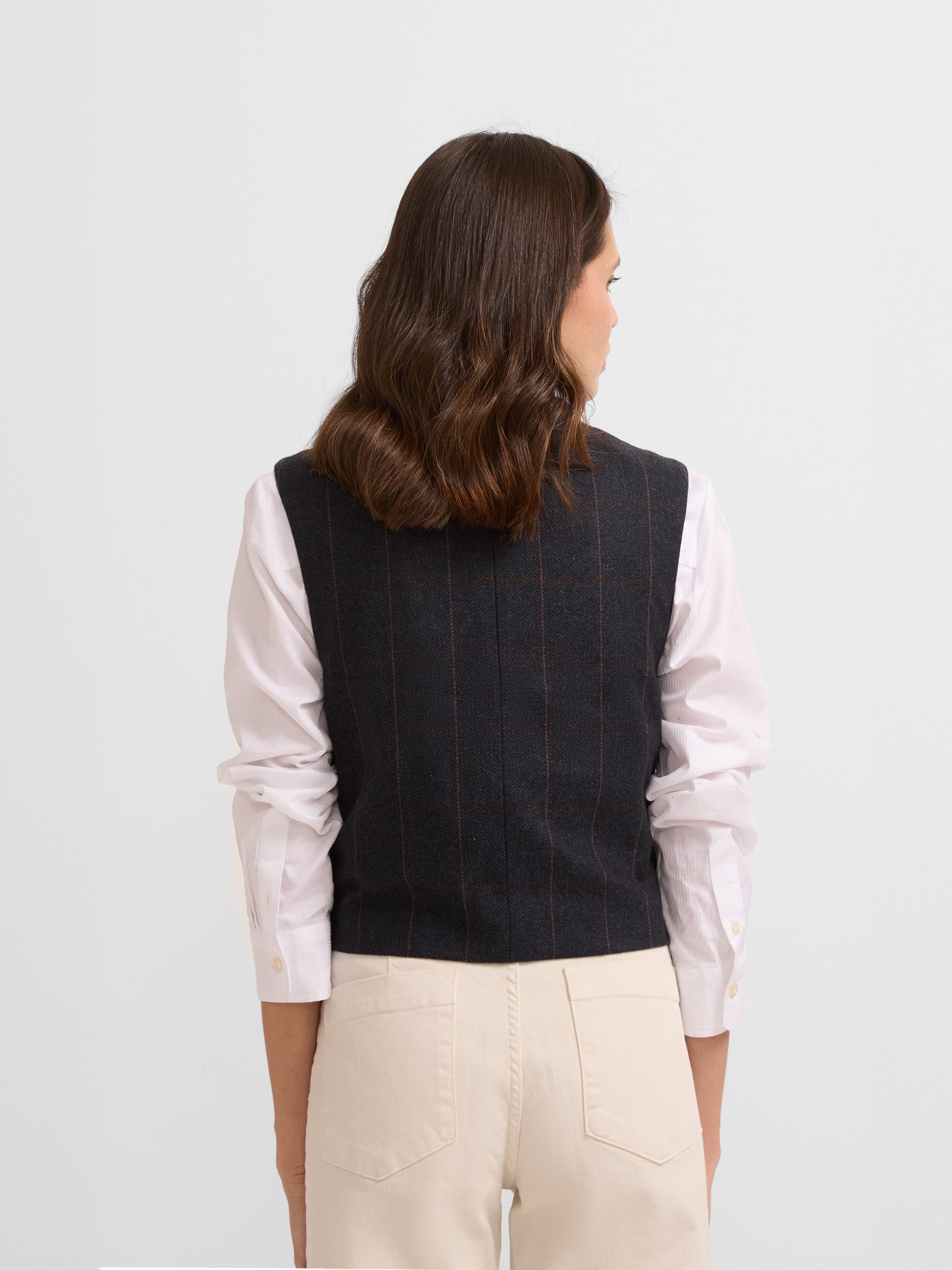 Navy blue herringbone check vest