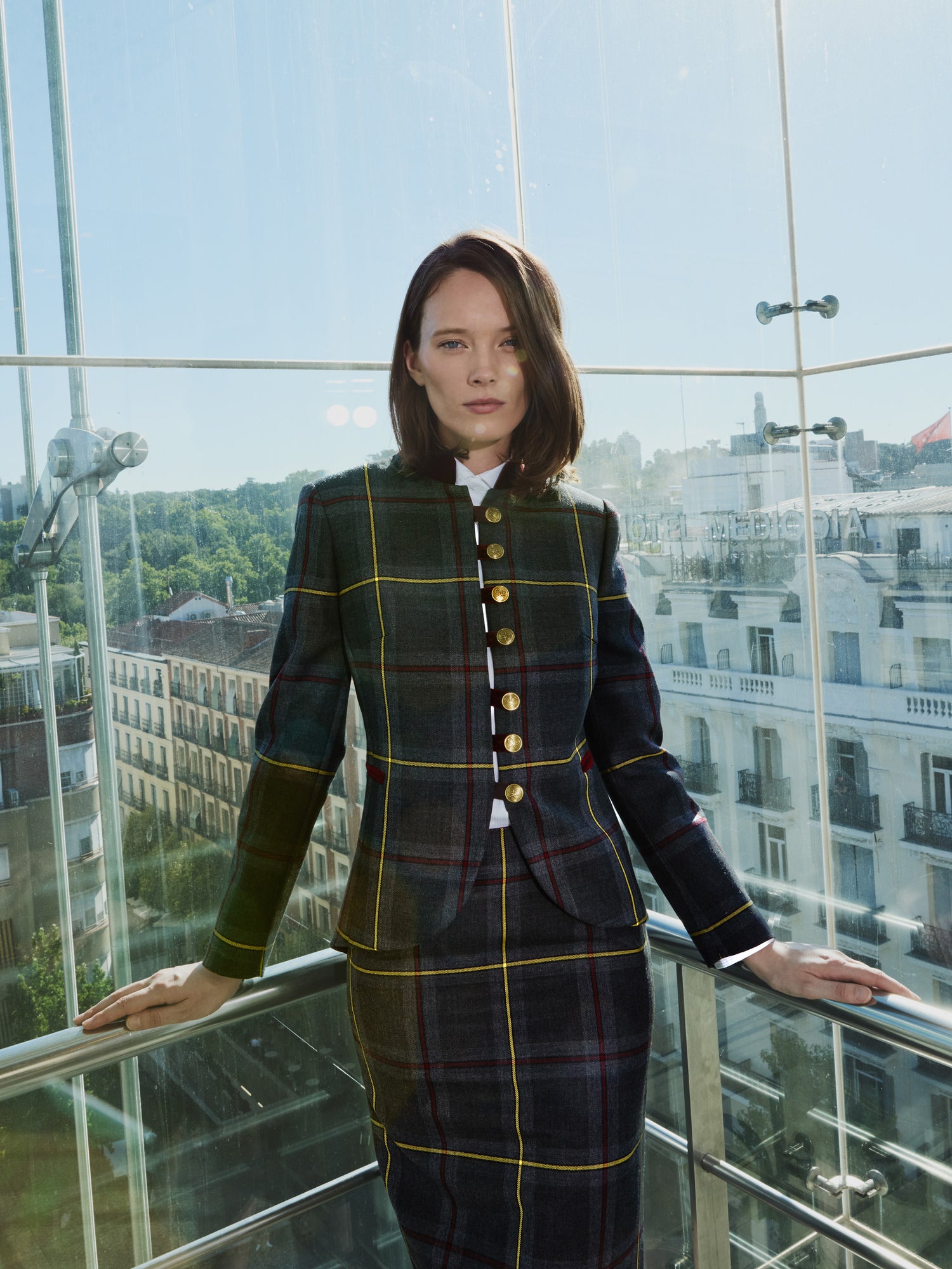 Tartan check grey and burgundy Blazer