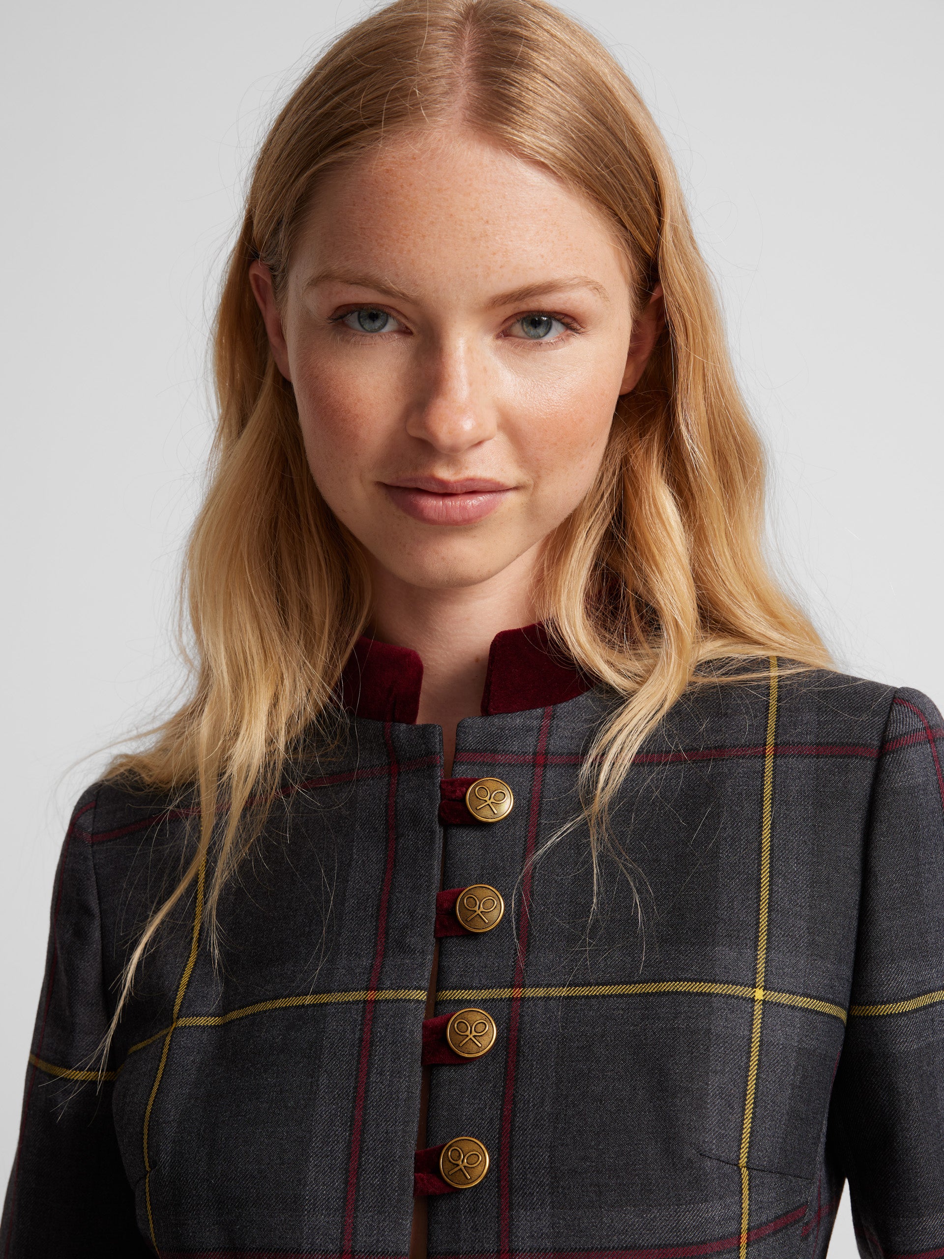 Tartan check grey and burgundy Blazer