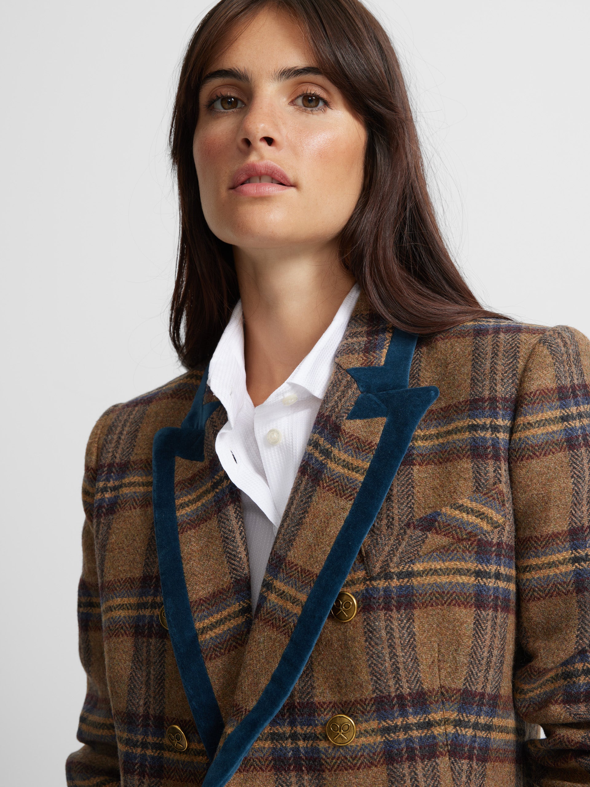 Blazer à carreaux bordeaux et camel