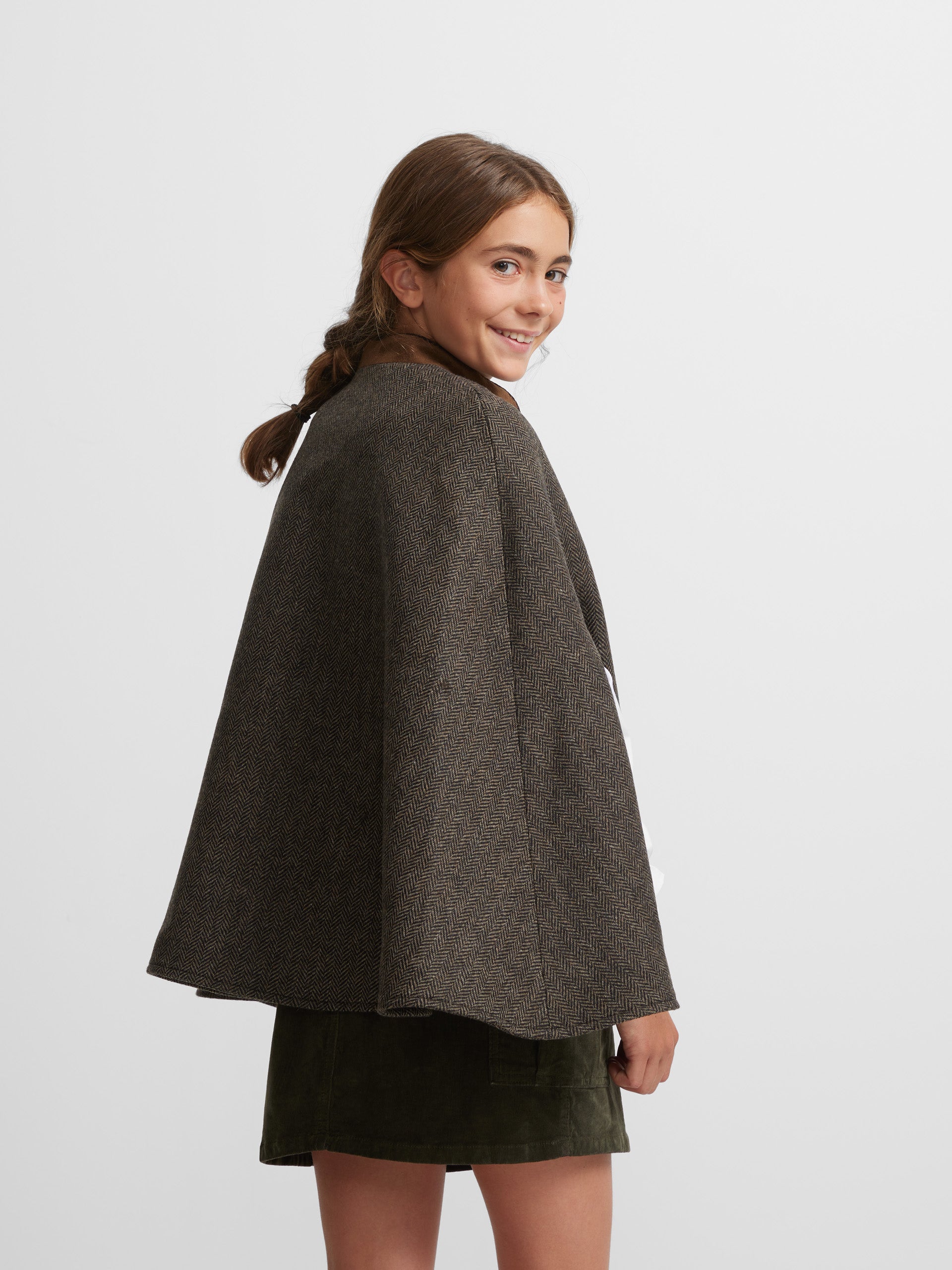 Brown herringbone girl cape