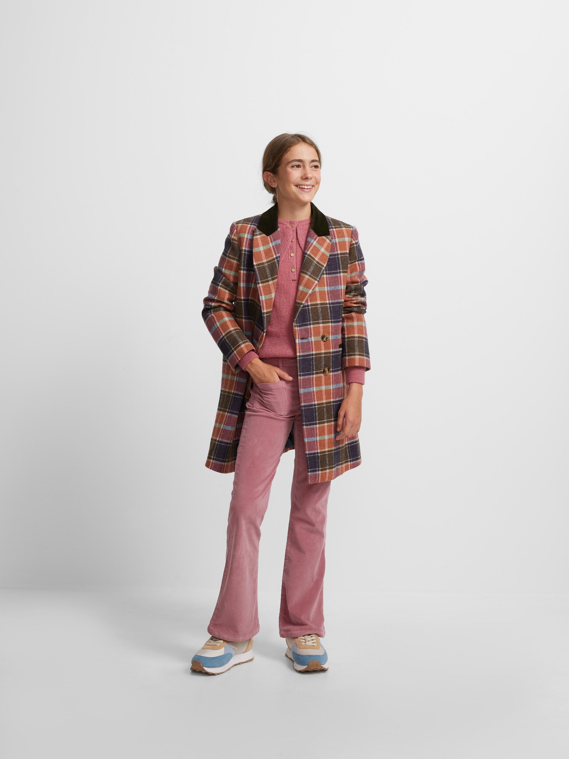 Girl's orange checkered coat