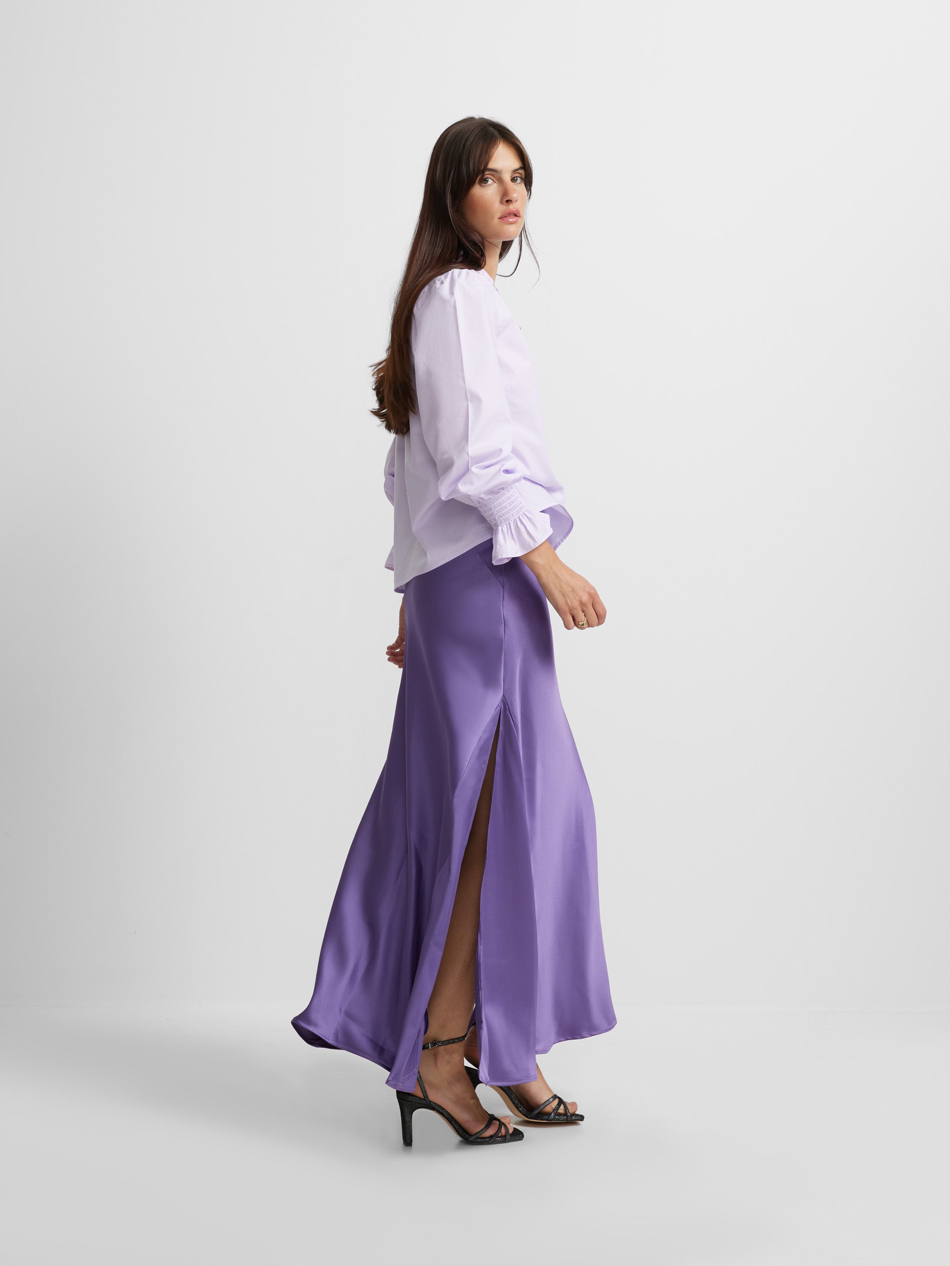 Purple satin bias skirt