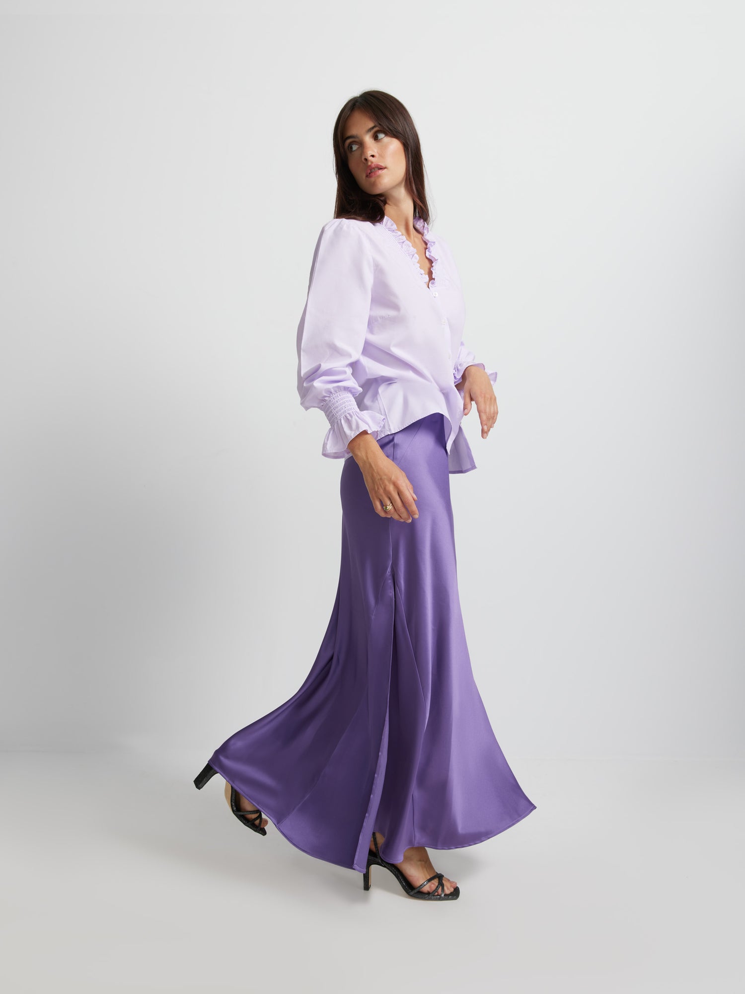 Purple satin bias skirt