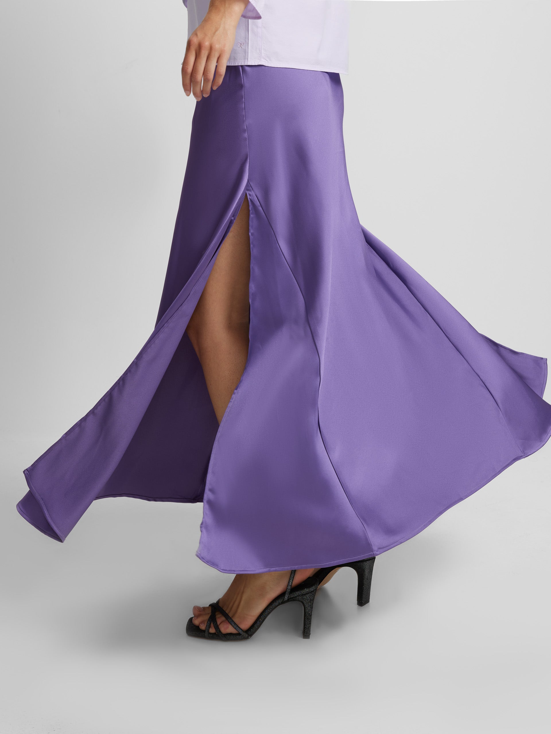 Purple satin bias skirt