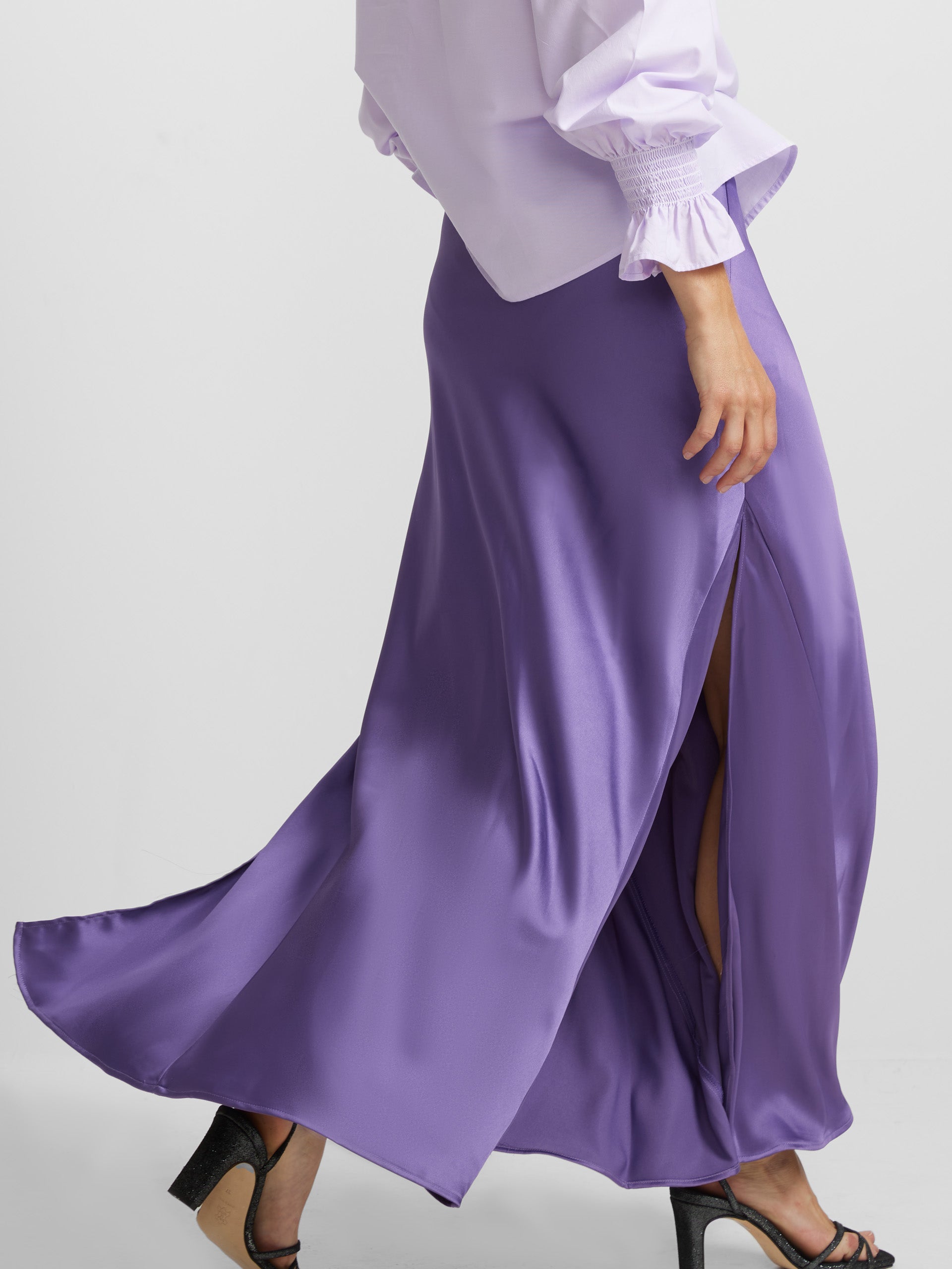 Purple satin bias skirt