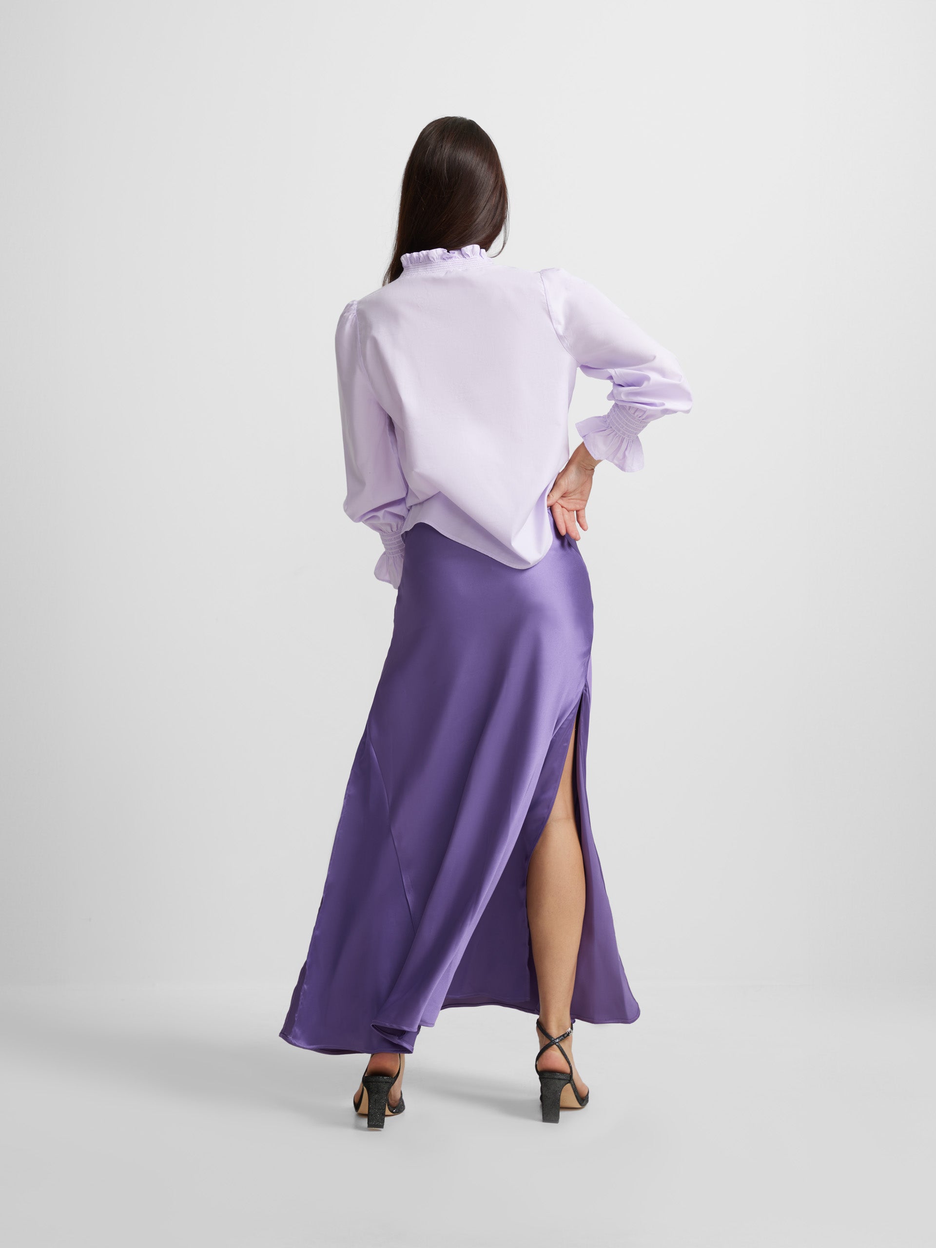 Purple satin bias skirt