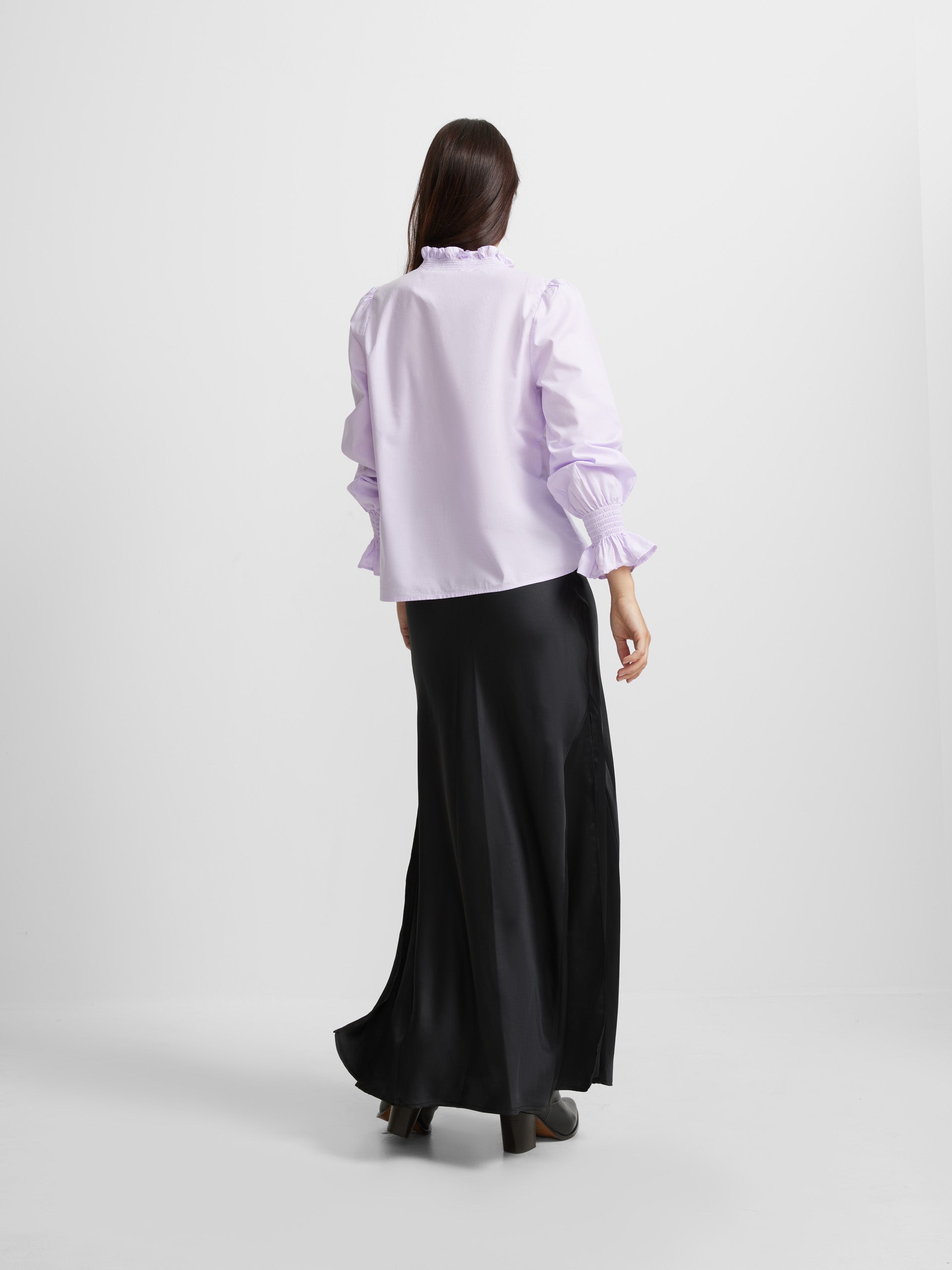 Lilac gathered flounce blouse