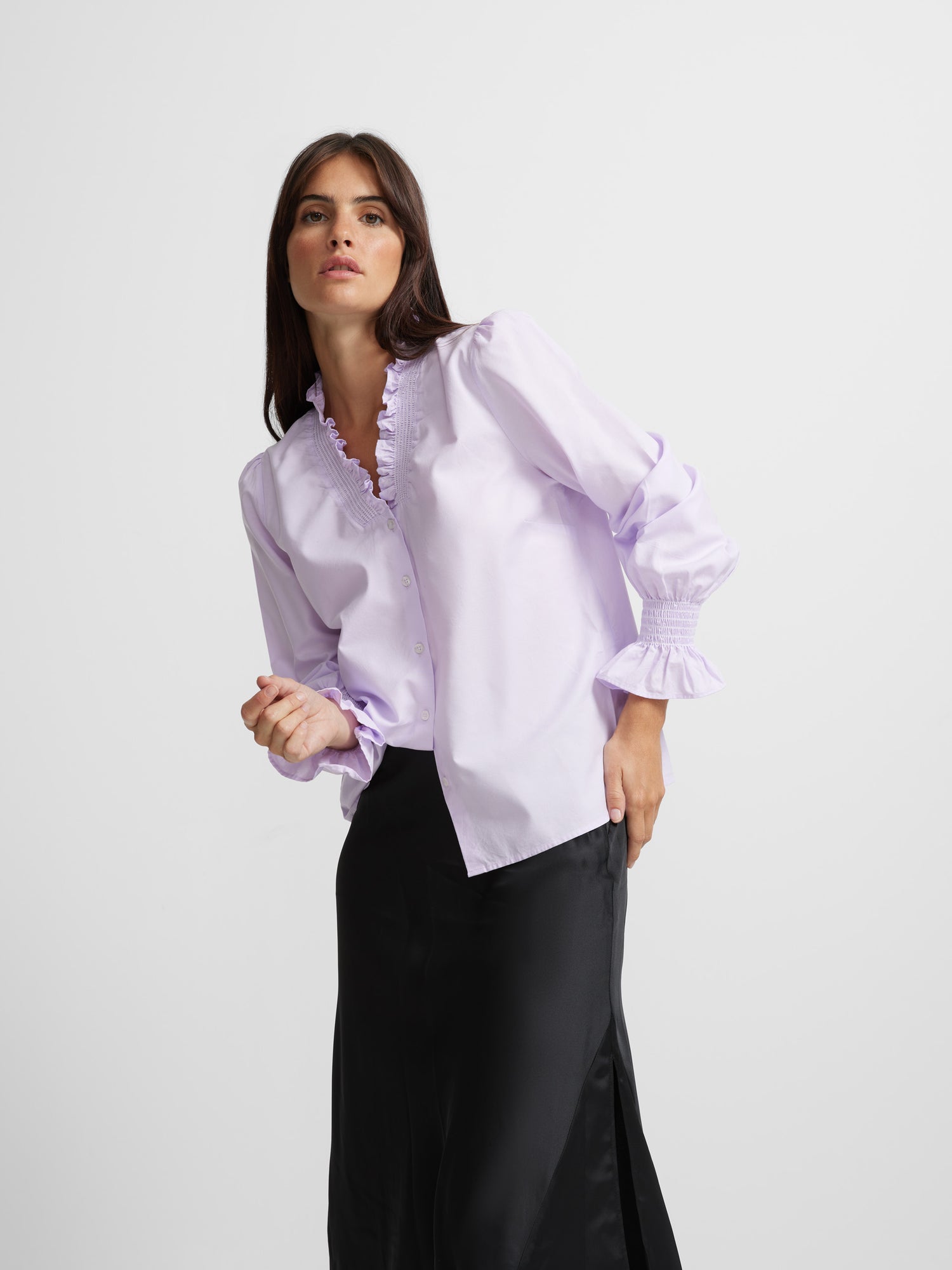 Blusa volante fruncido lila