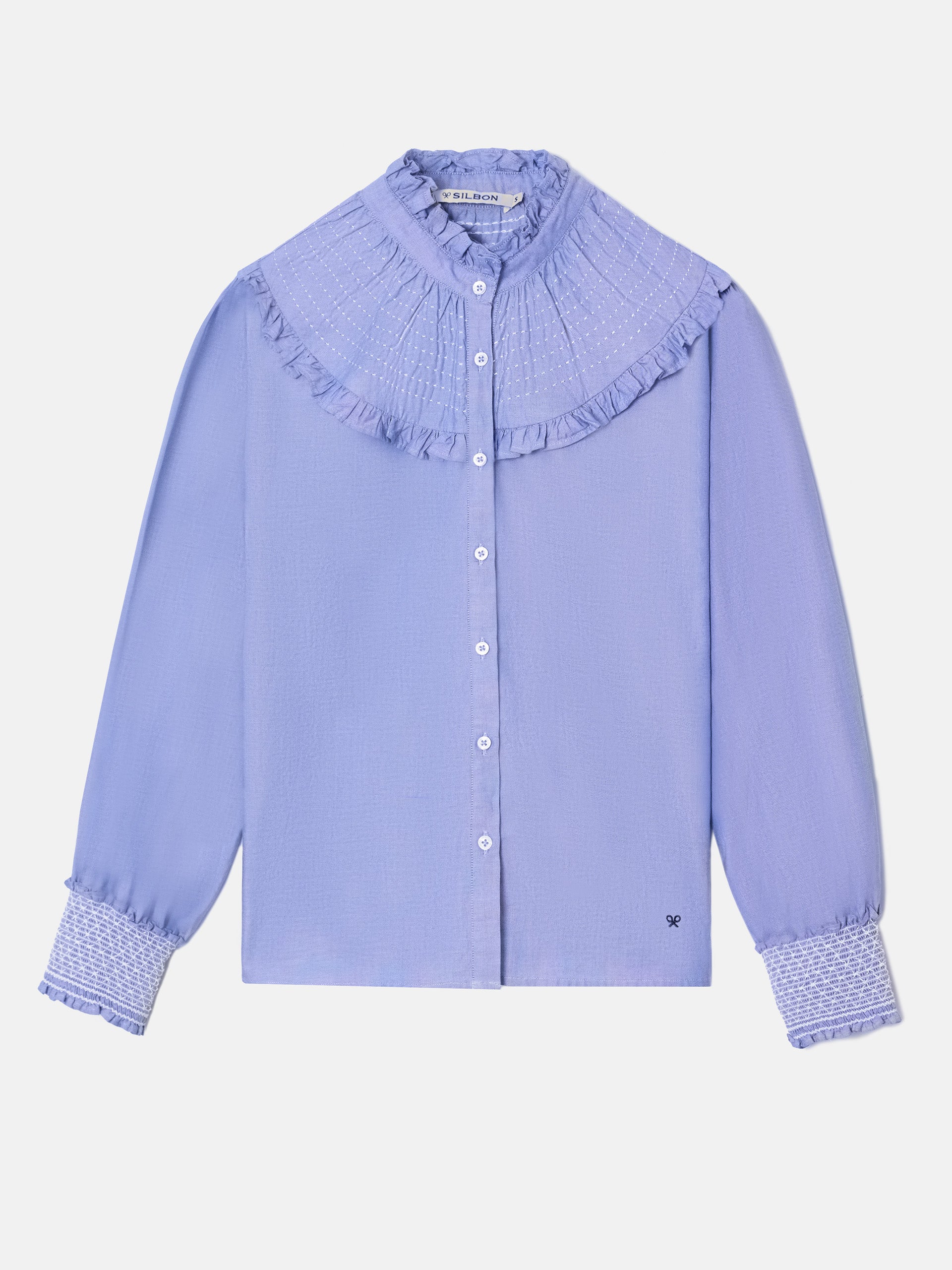 Chemise froncée en denim bleu