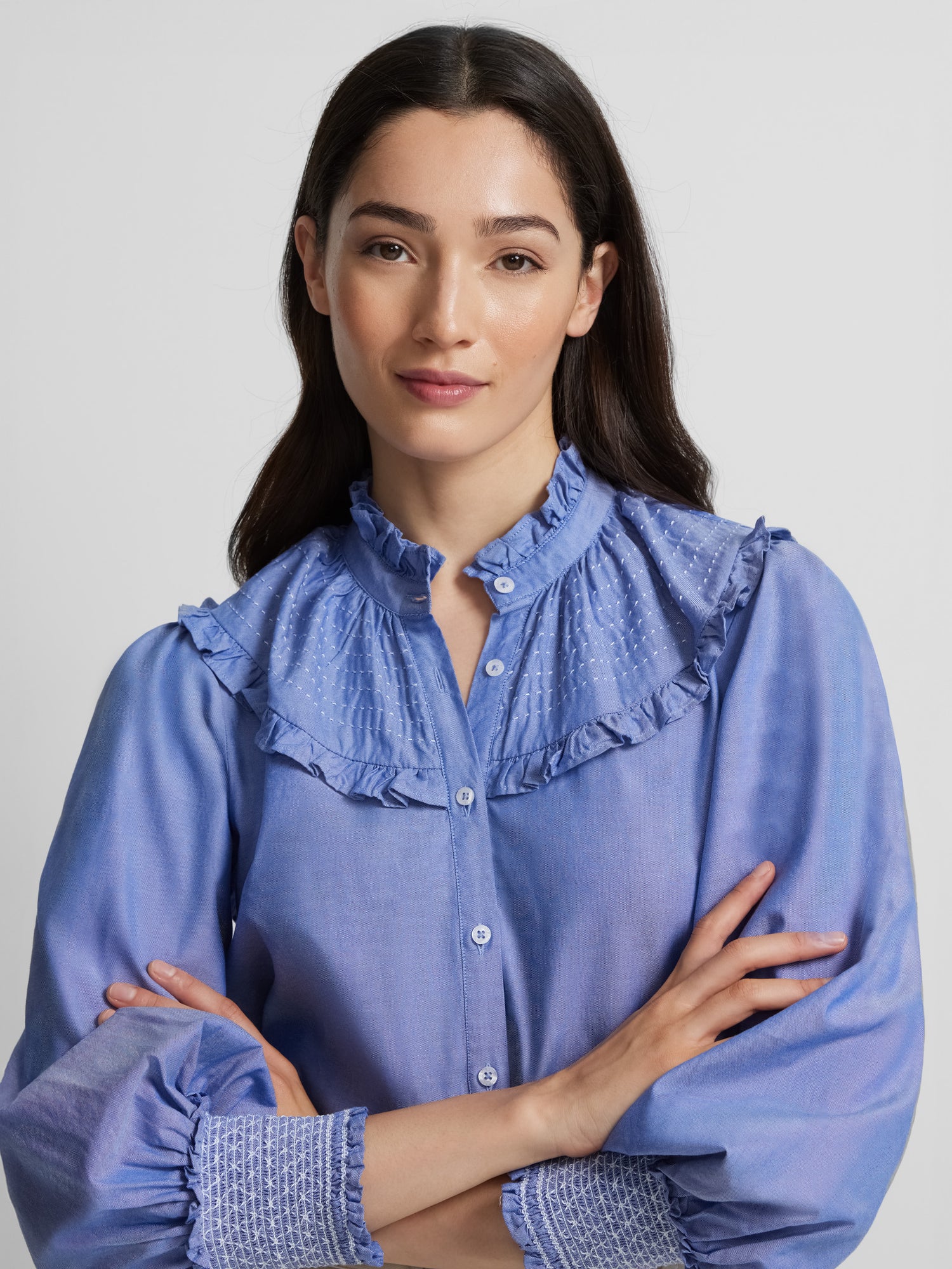 Camisa frunces azul denim