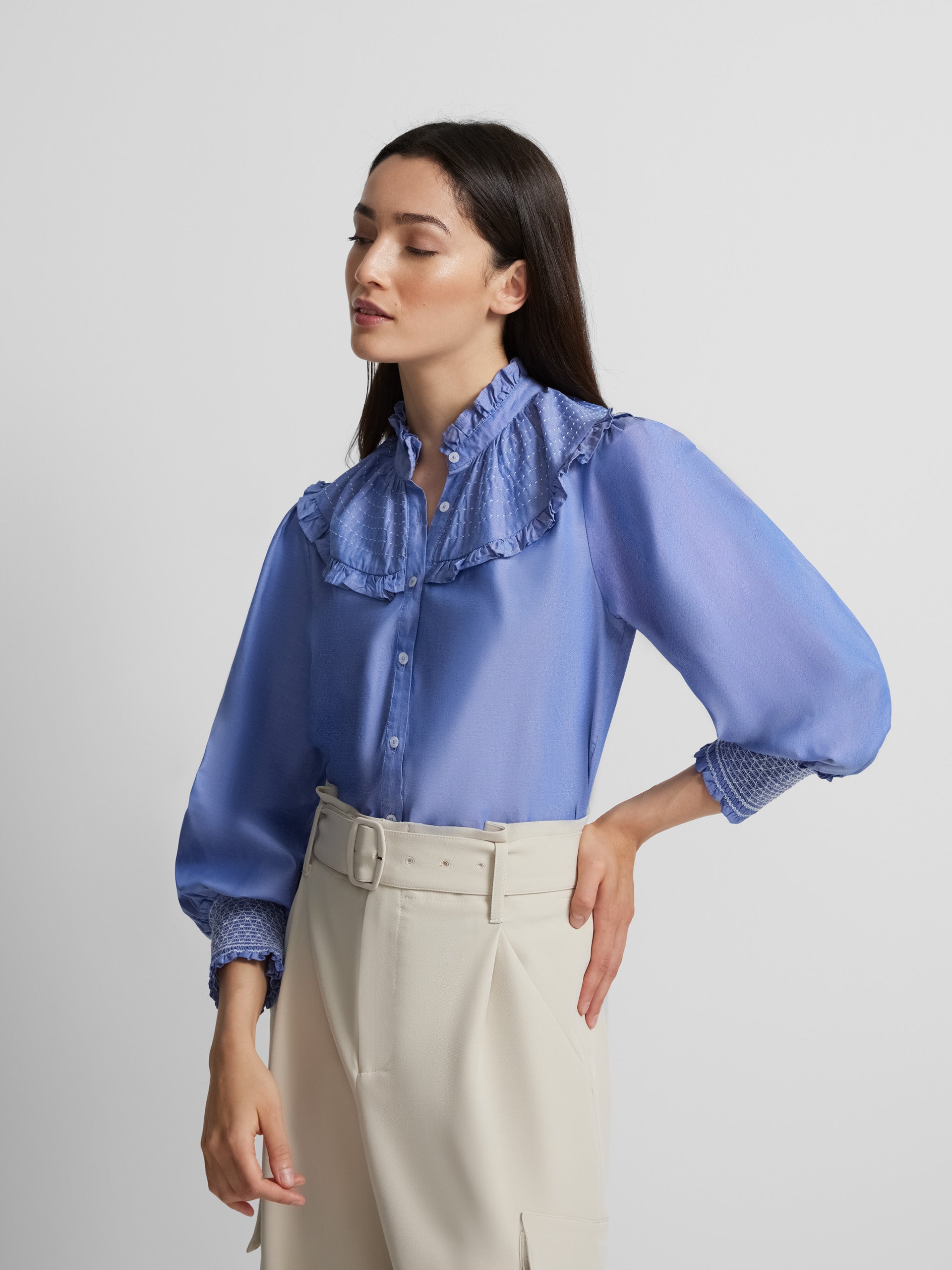 Denim blue gathered shirt