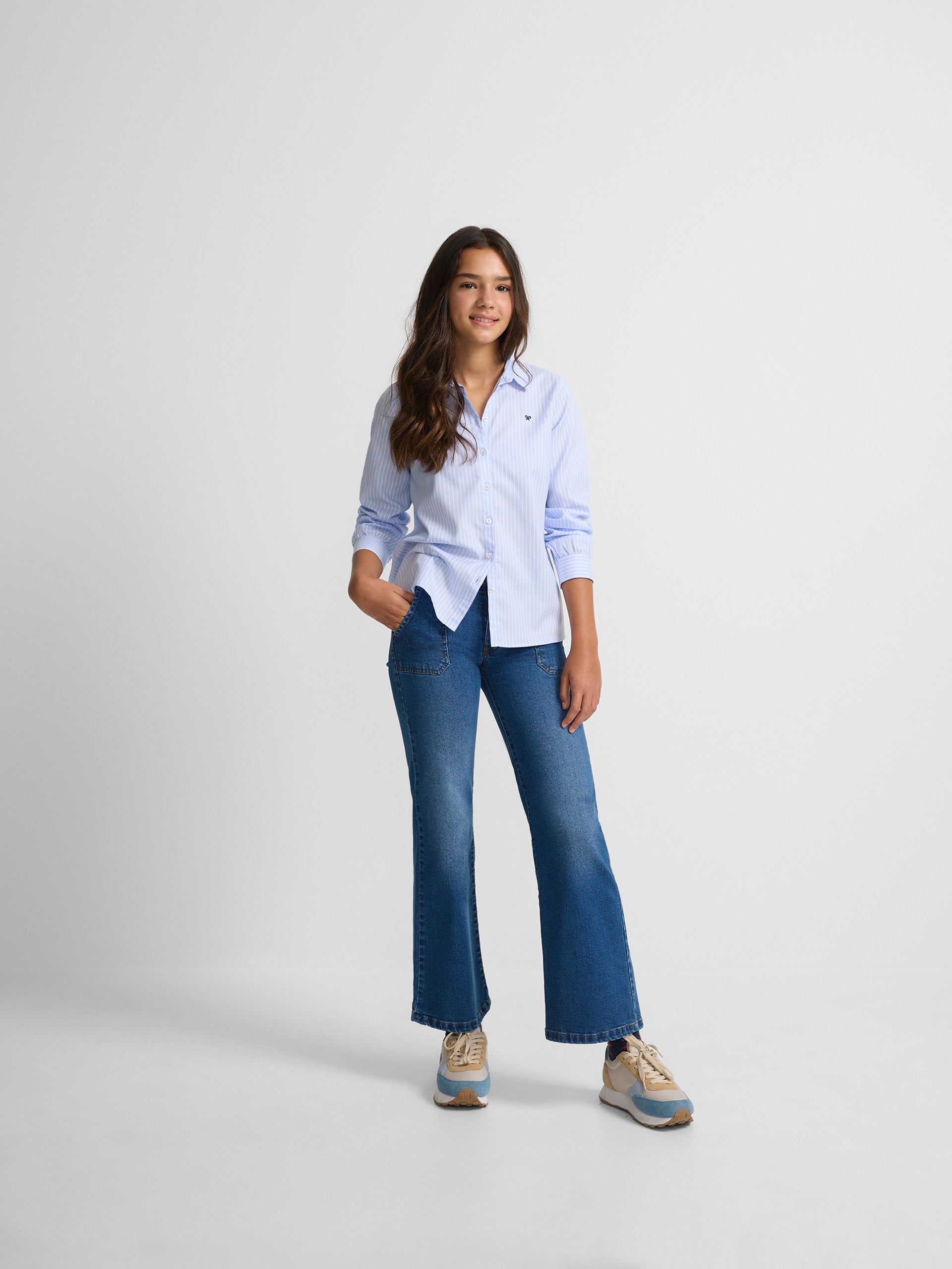 Girl's light blue striped shirt