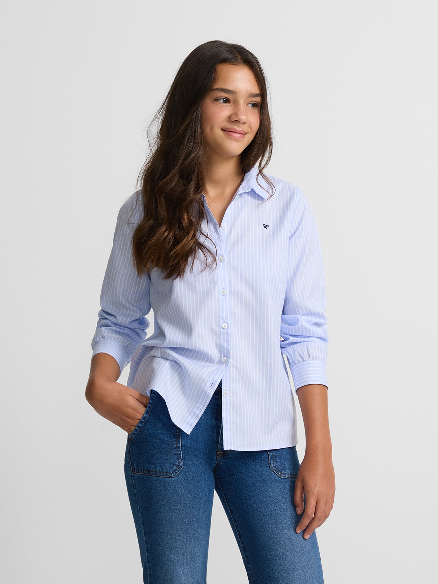 Chemise fille rayée bleu clair