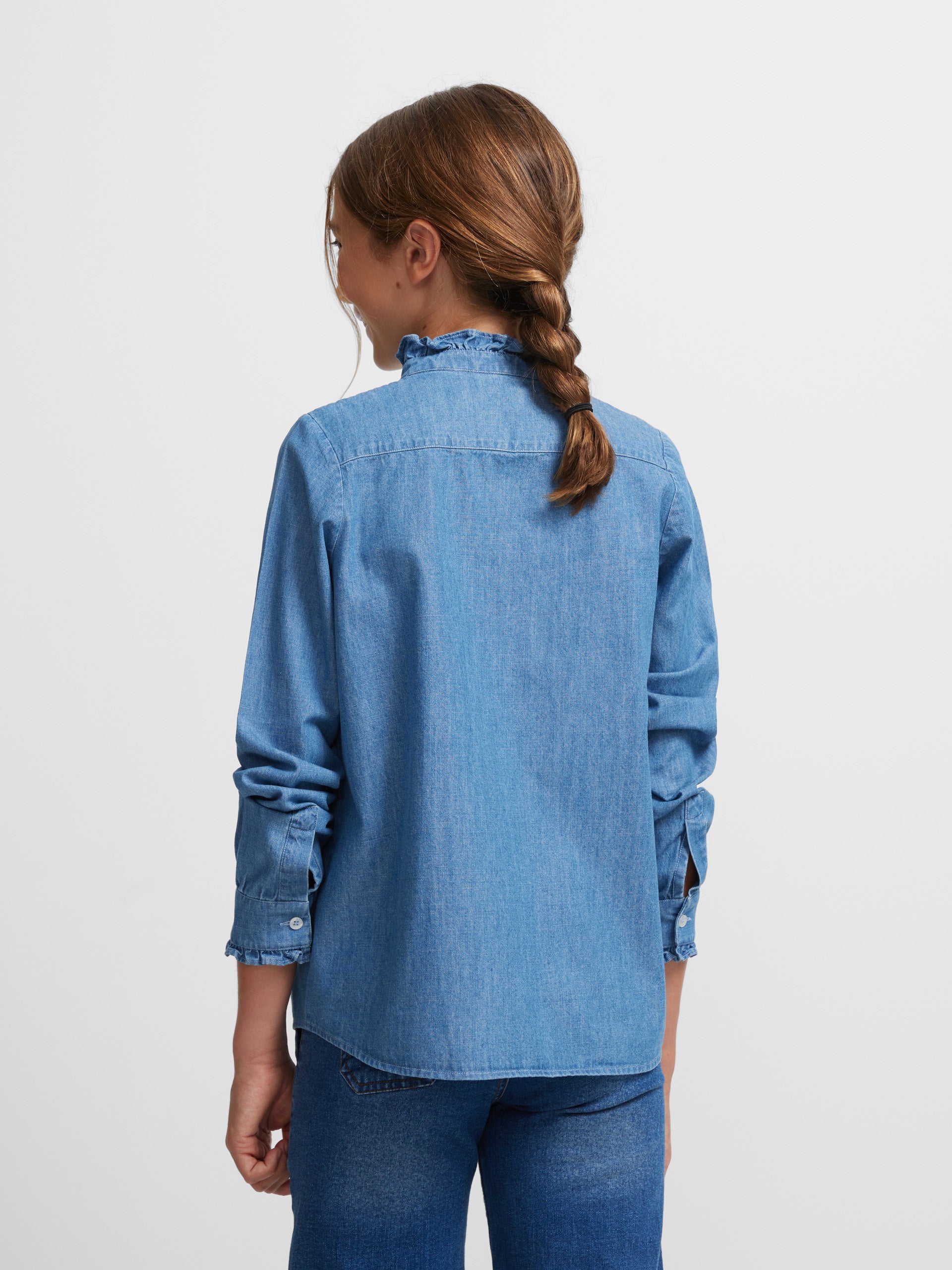 Chemise fille détails volants en jean