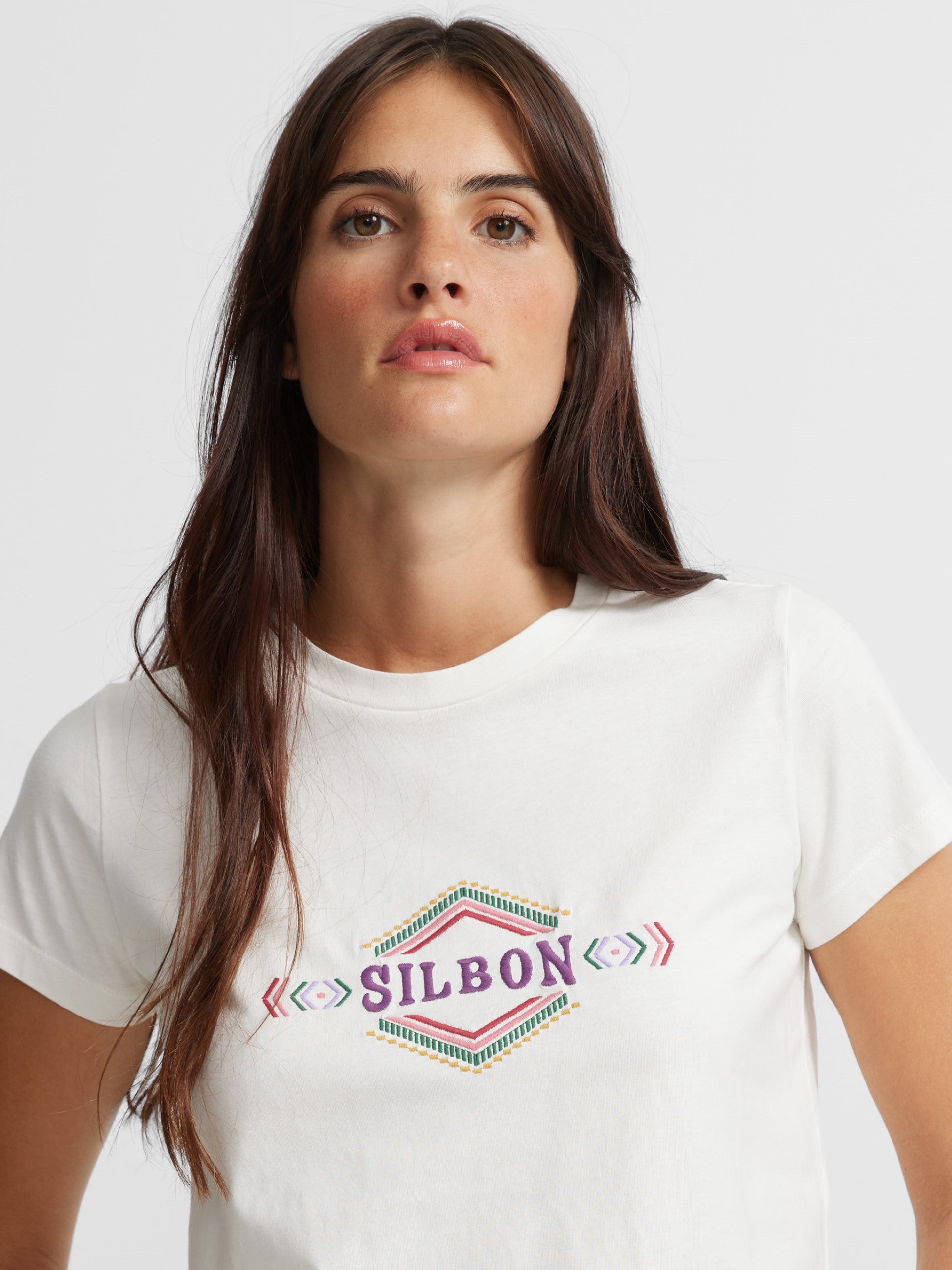 White ethnic silbon embroidered women's t-shirt