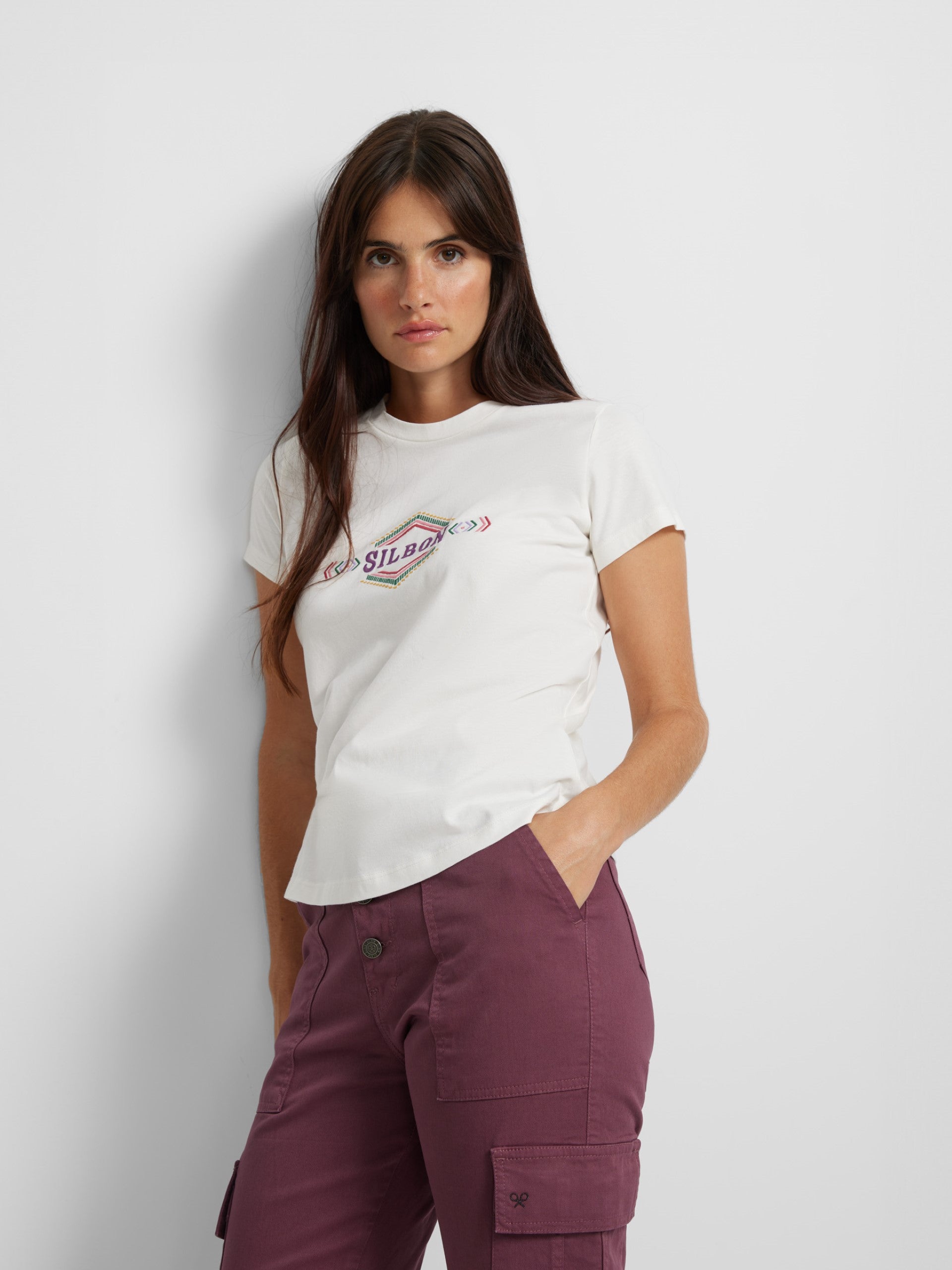 White ethnic silbon embroidered women's t-shirt