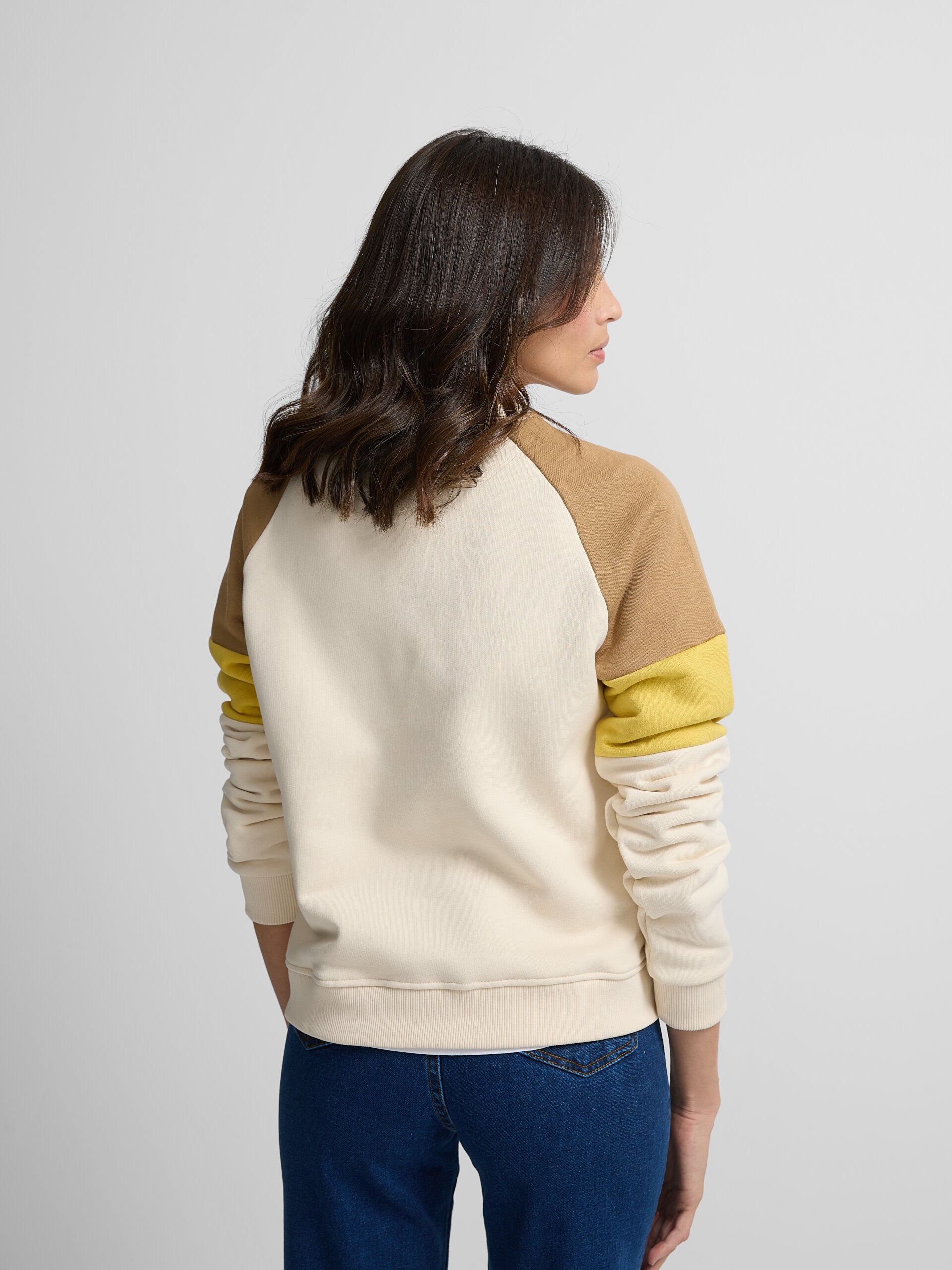 Sweat femme tricolore beige et jaune