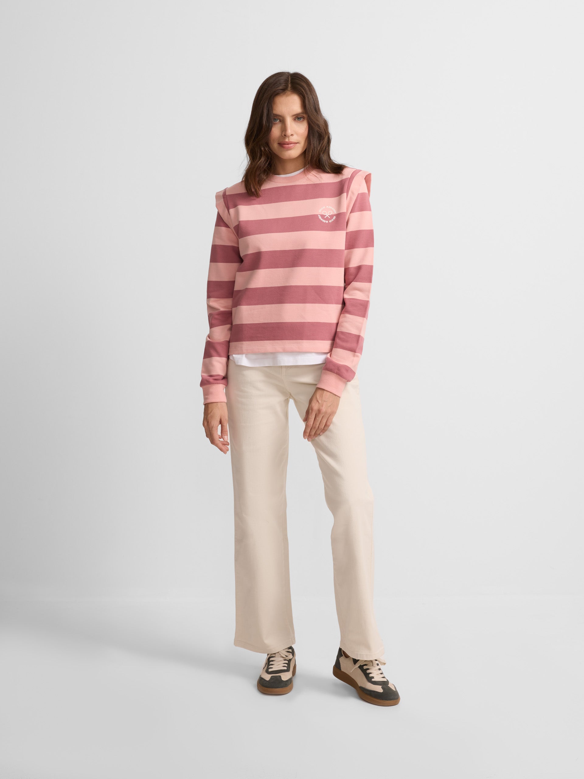 Women's sweatshirt with pink striped shoulder pads