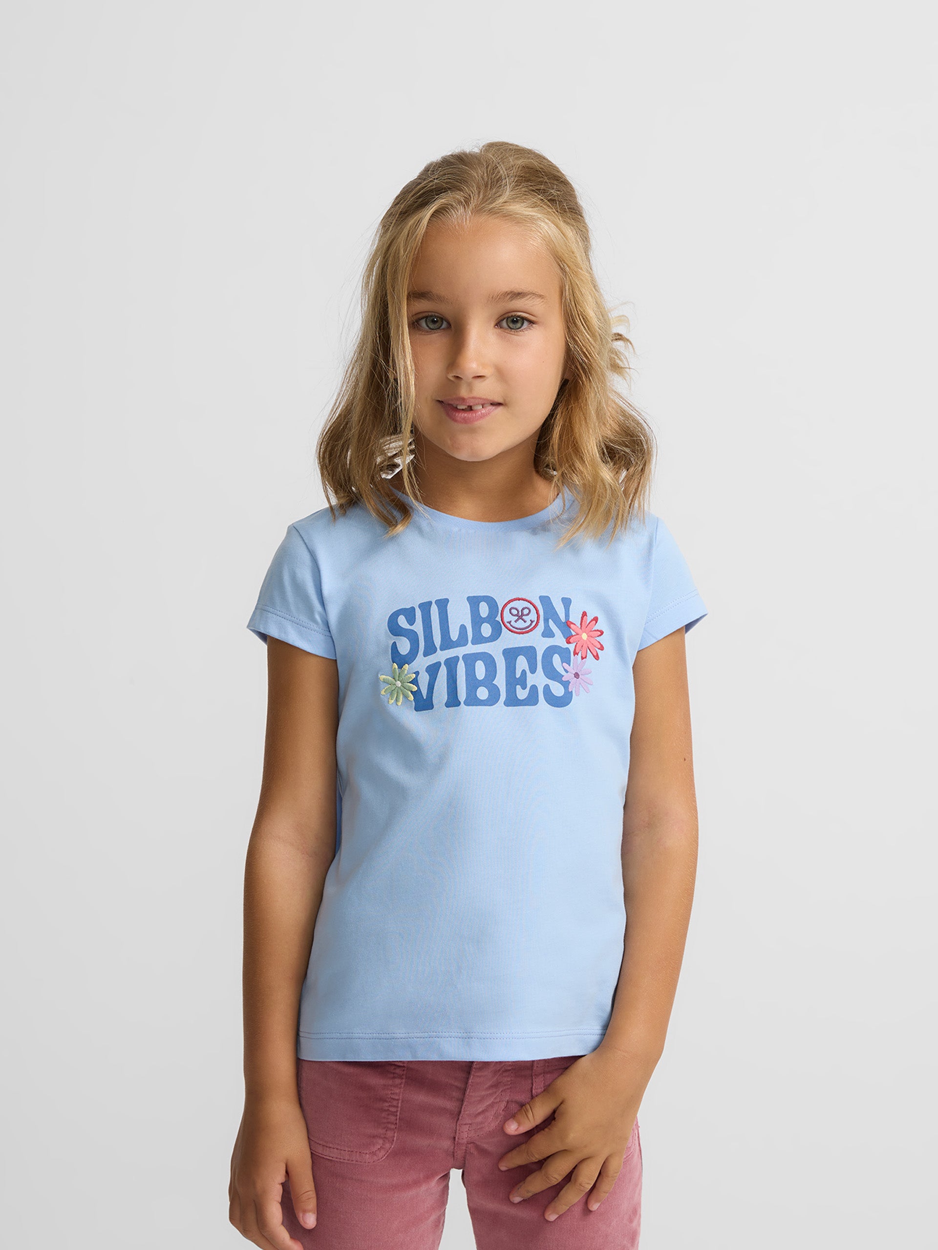 T-shirt fille à fleurs bleu clair