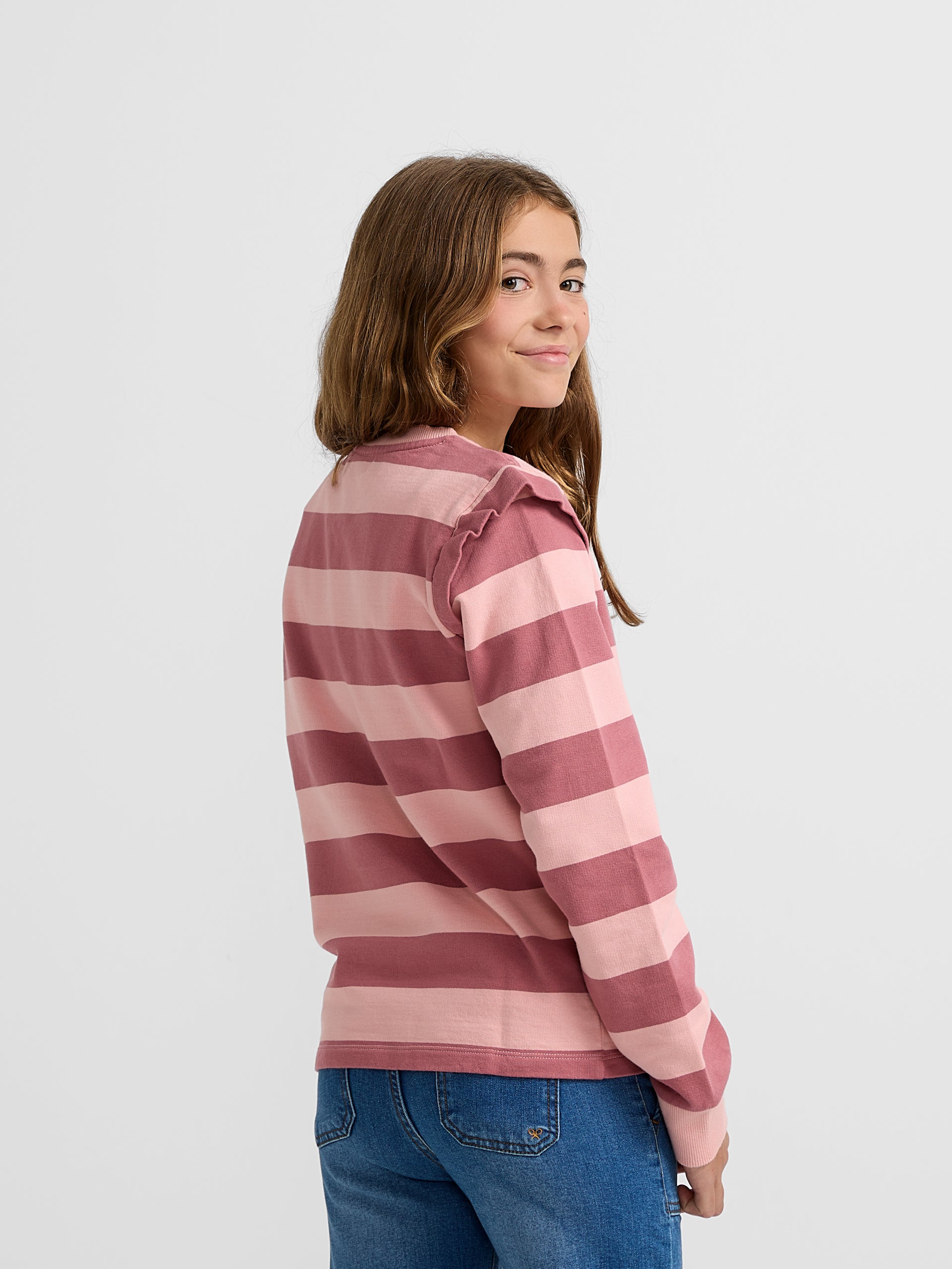 Girl's sweatshirt with pink striped shoulder pads