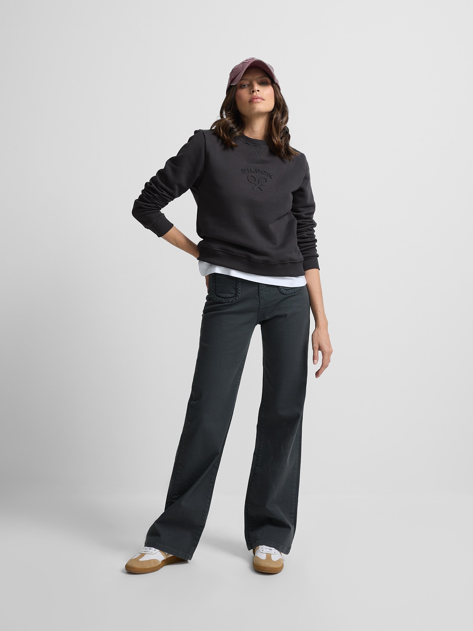 Flare trousers with grey braid detail