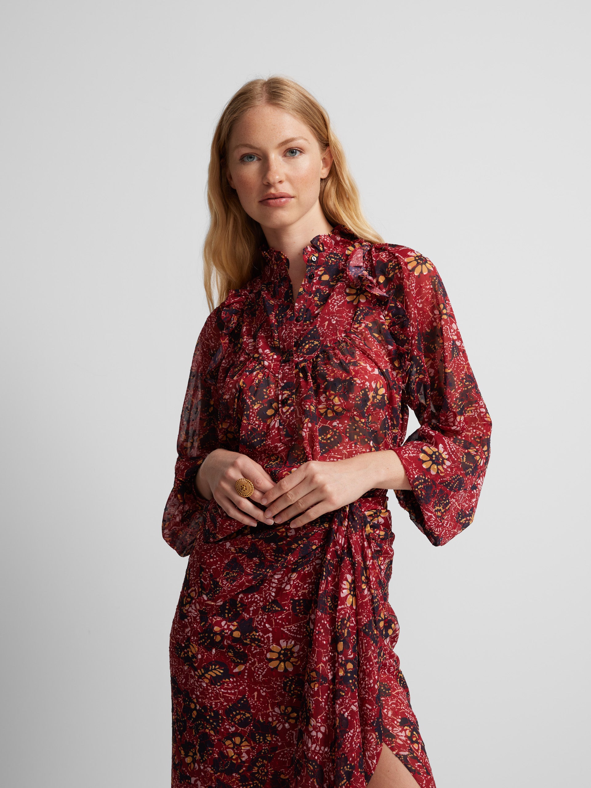 Blouse noeud imprimée rouge