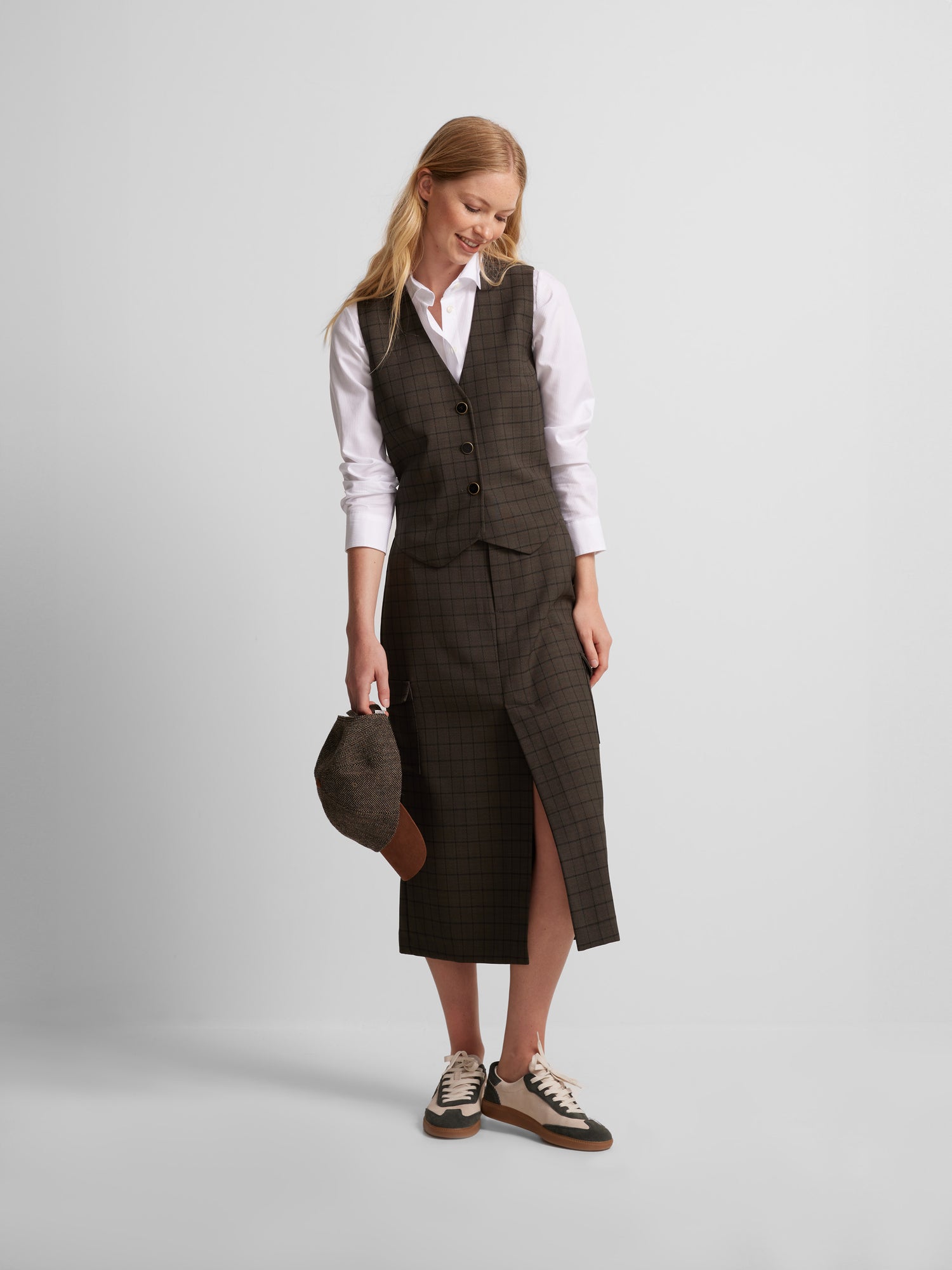 Long green checkered cargo skirt