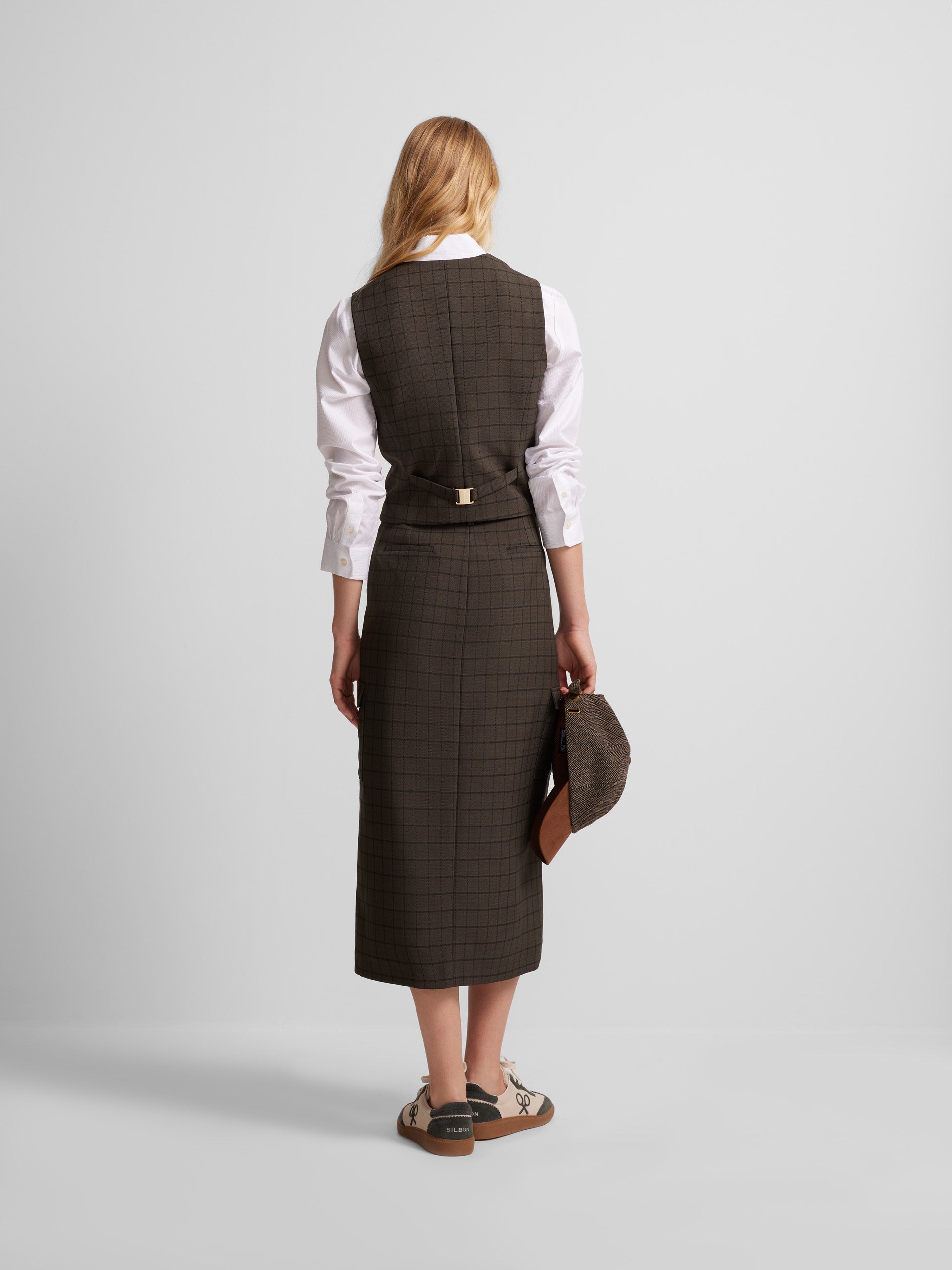 Long green checkered cargo skirt