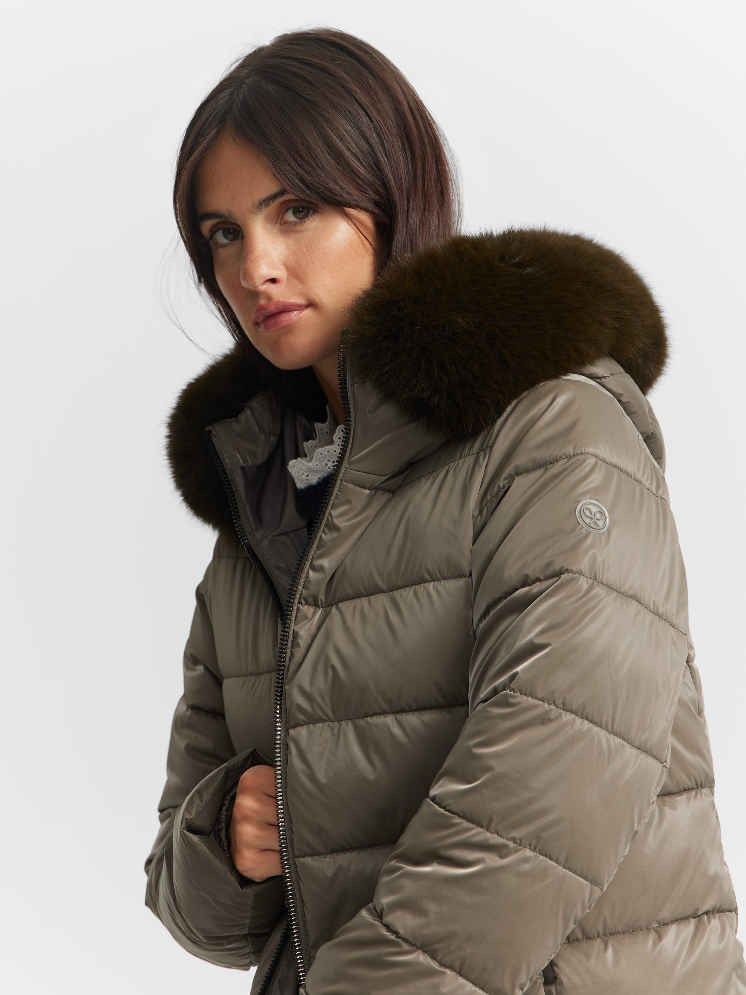 Khaki padded short parka