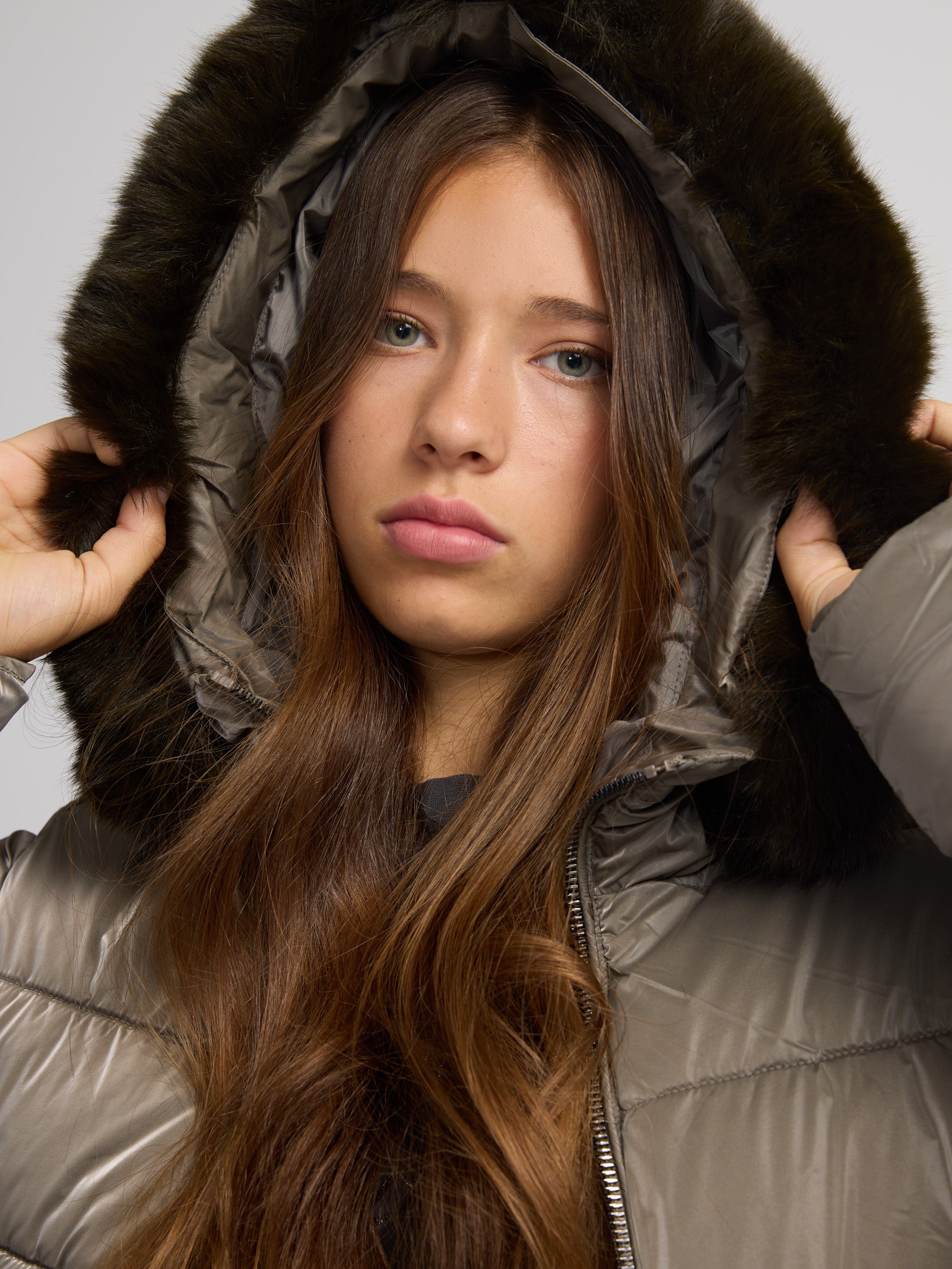 Khaki padded short parka