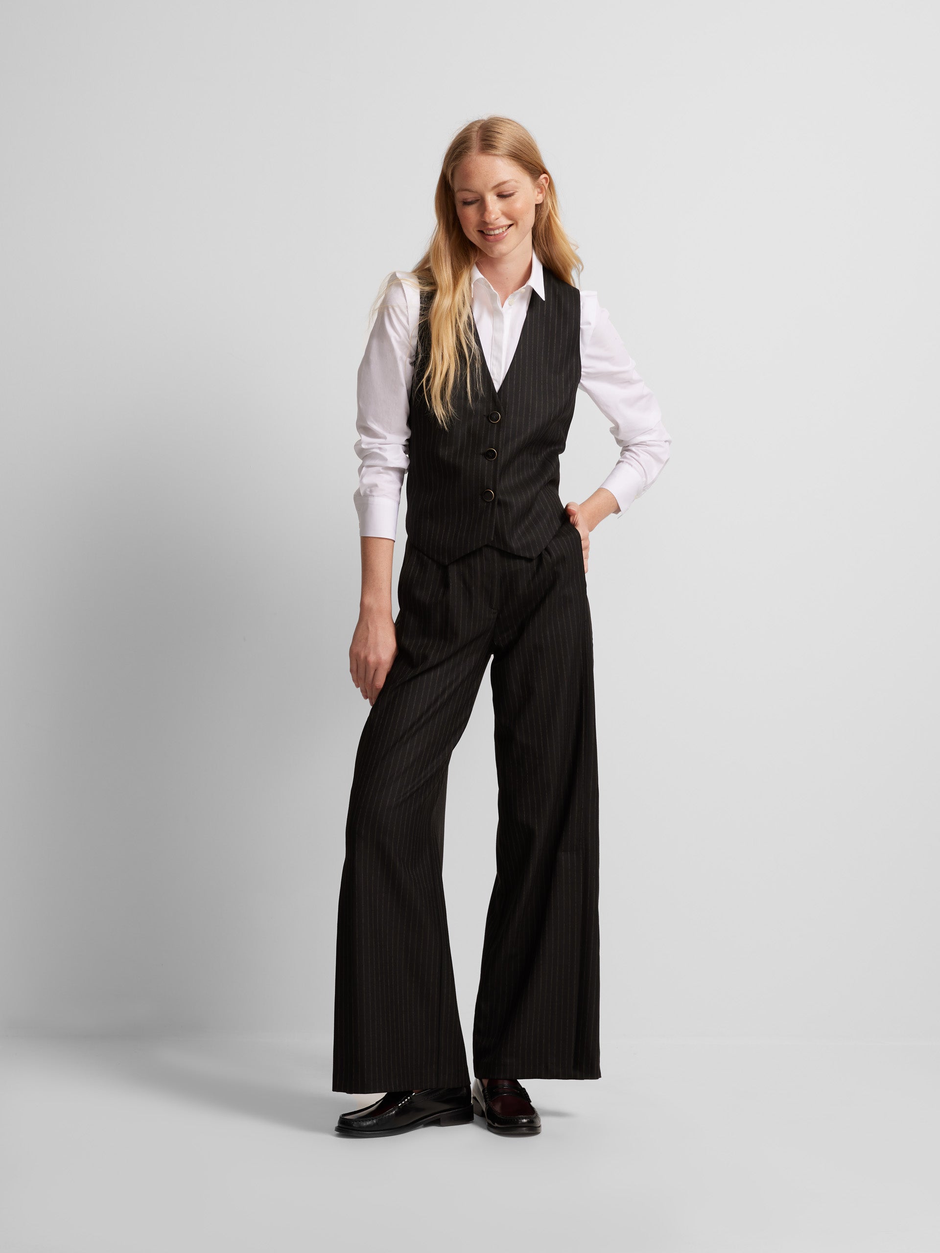 Gray pinstripe palazzo pants