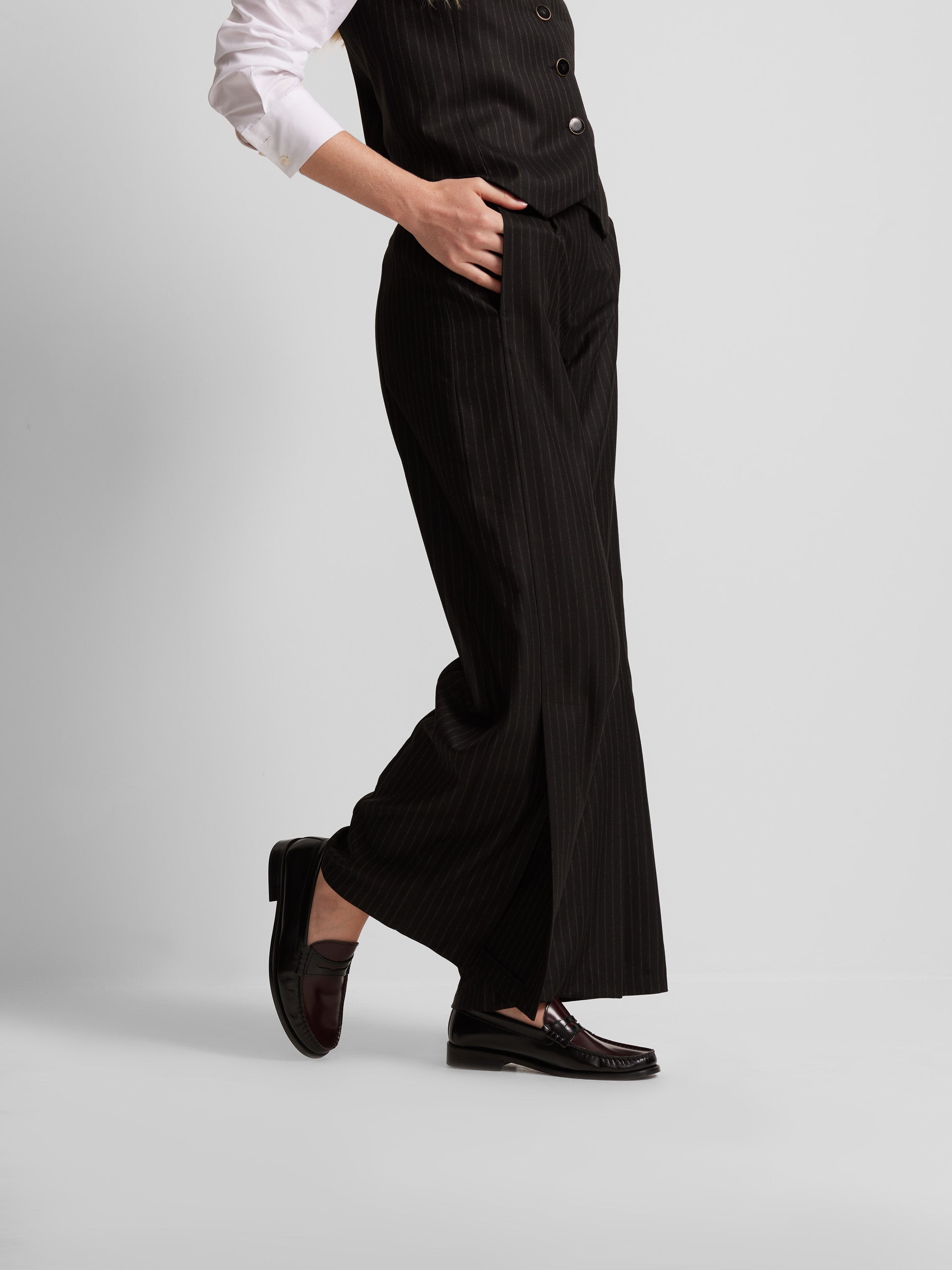 Gray pinstripe palazzo pants