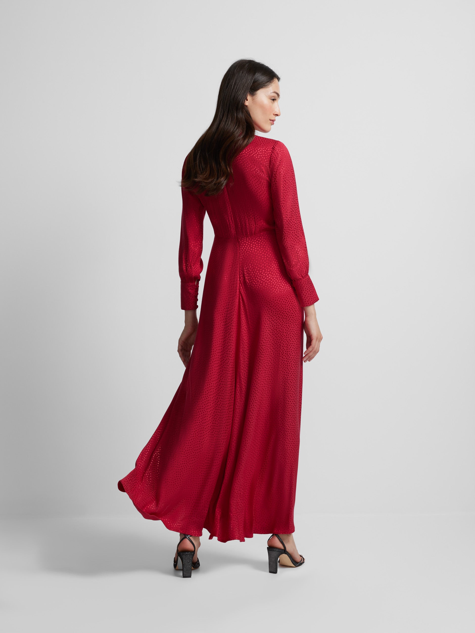 Red jacquard knot long dress