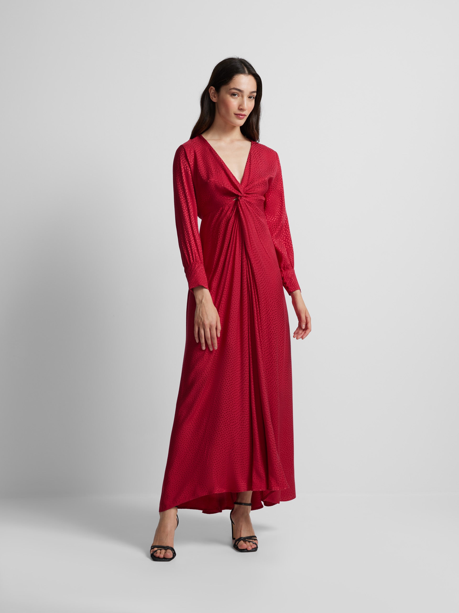 Red jacquard knot long dress